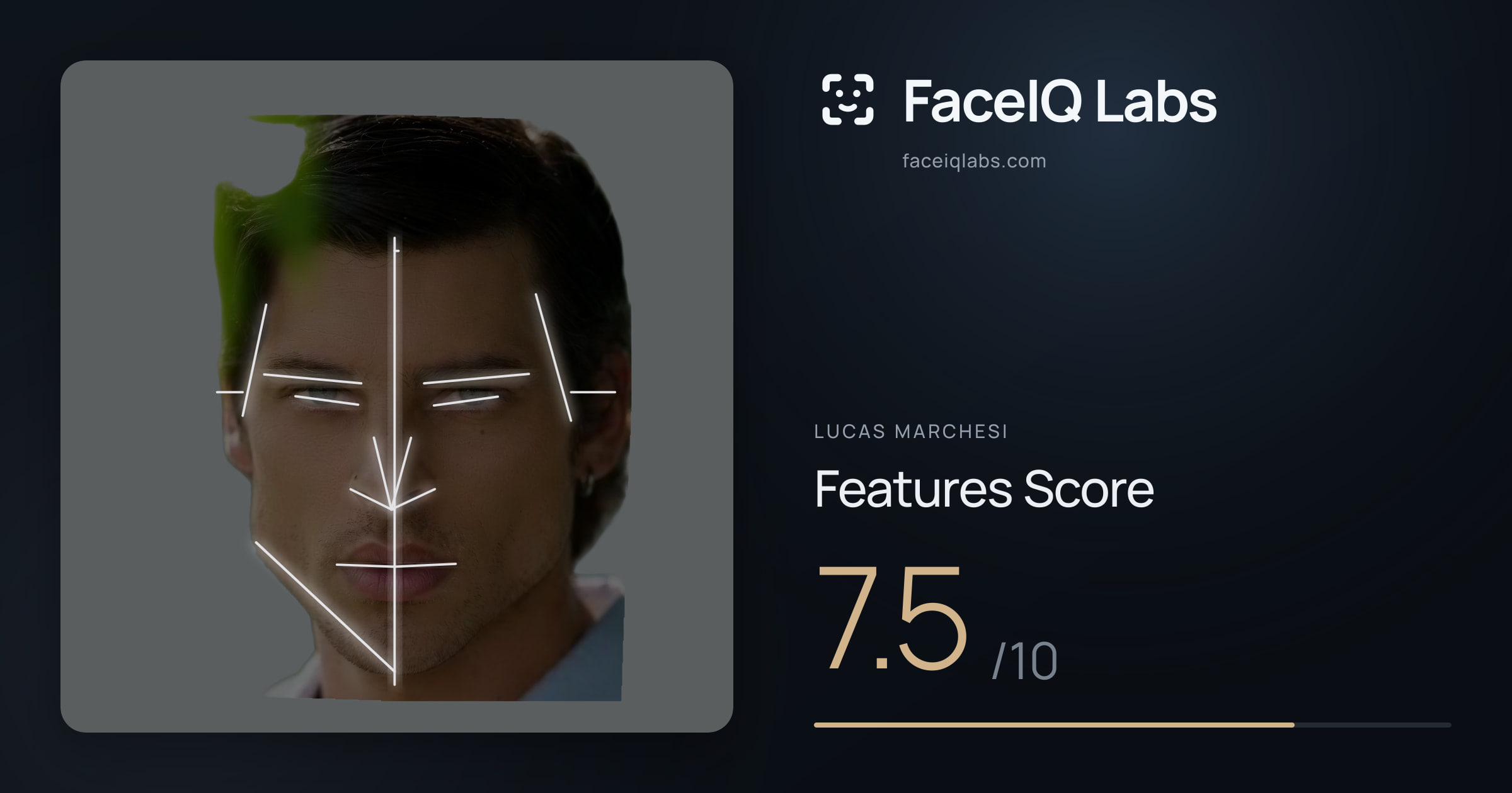 Lucas Marchesi Features: 7.5/10, with each assessment drawn on the photo