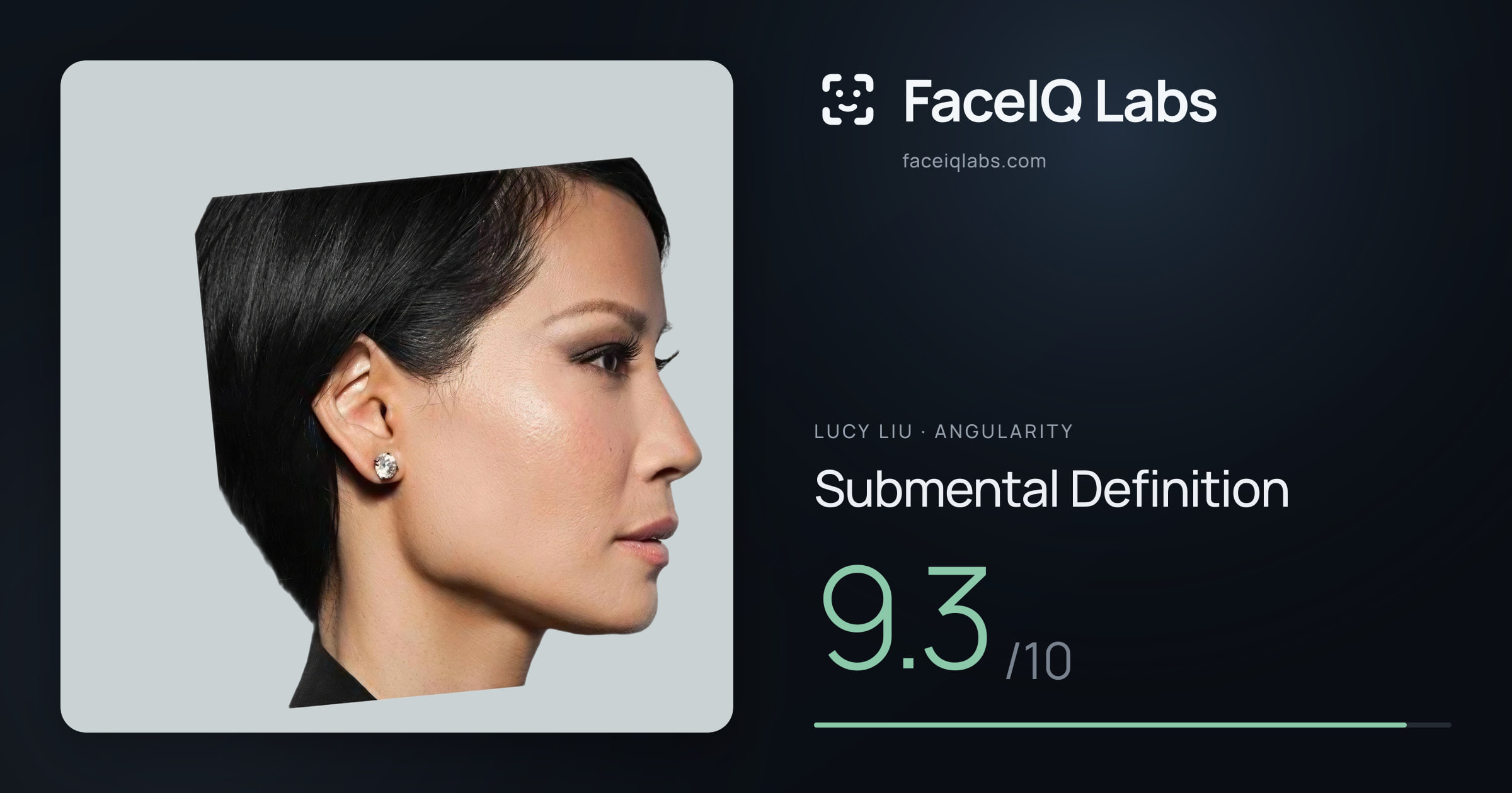 Lucy Liu Submental Definition: 9.3/10, drawn on the photo