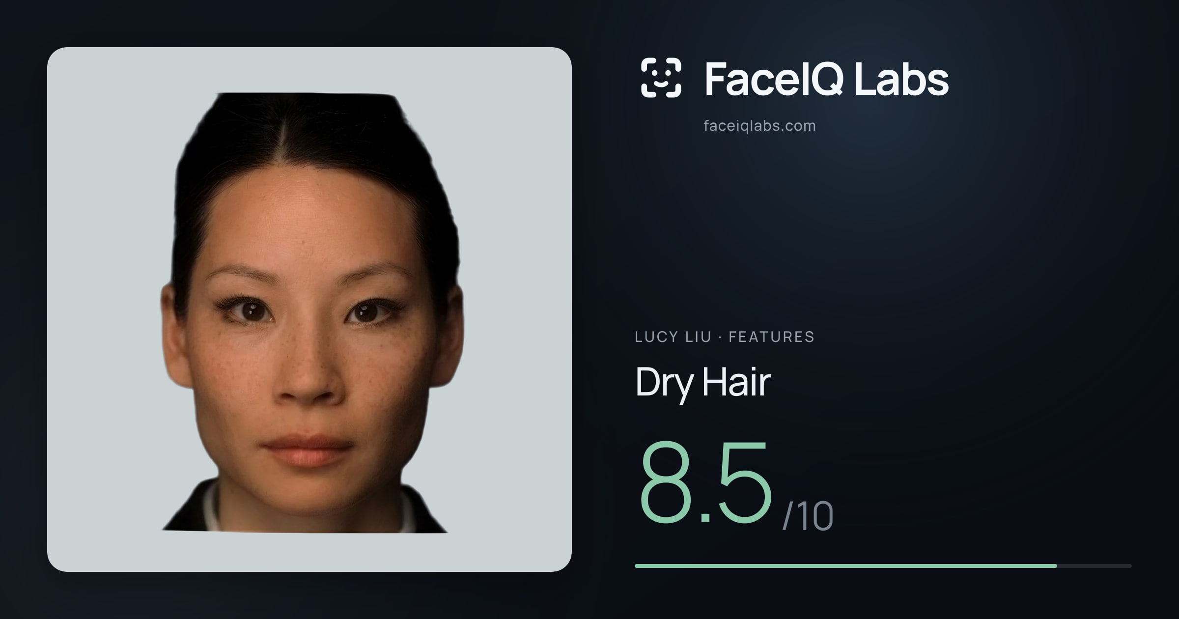 Lucy Liu Dry Hair: 8.5/10, drawn on the photo