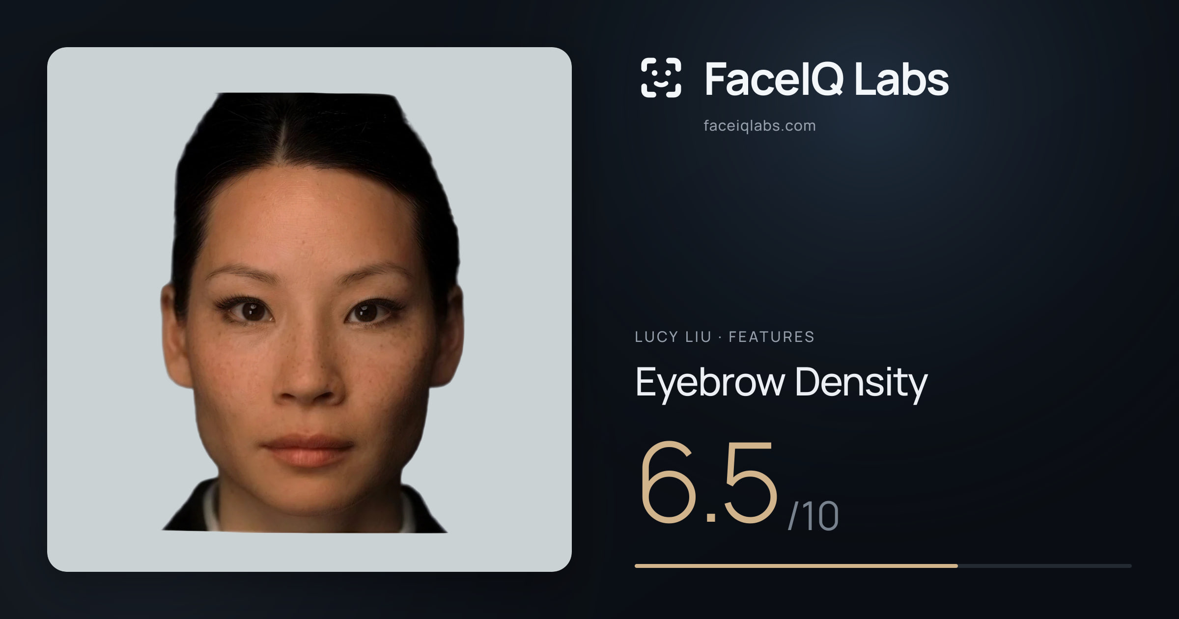Lucy Liu Eyebrow Density: 6.5/10, drawn on the photo