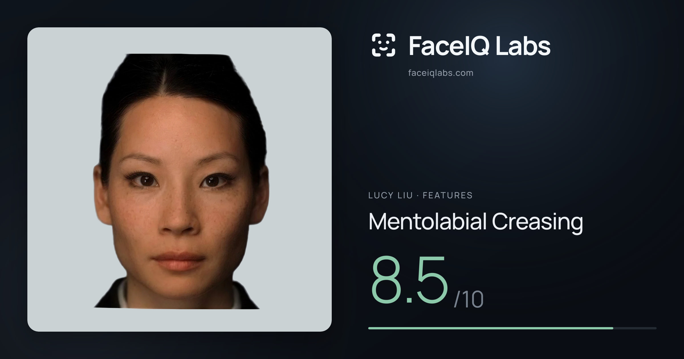 Lucy Liu Mentolabial Creasing: 8.5/10, drawn on the photo