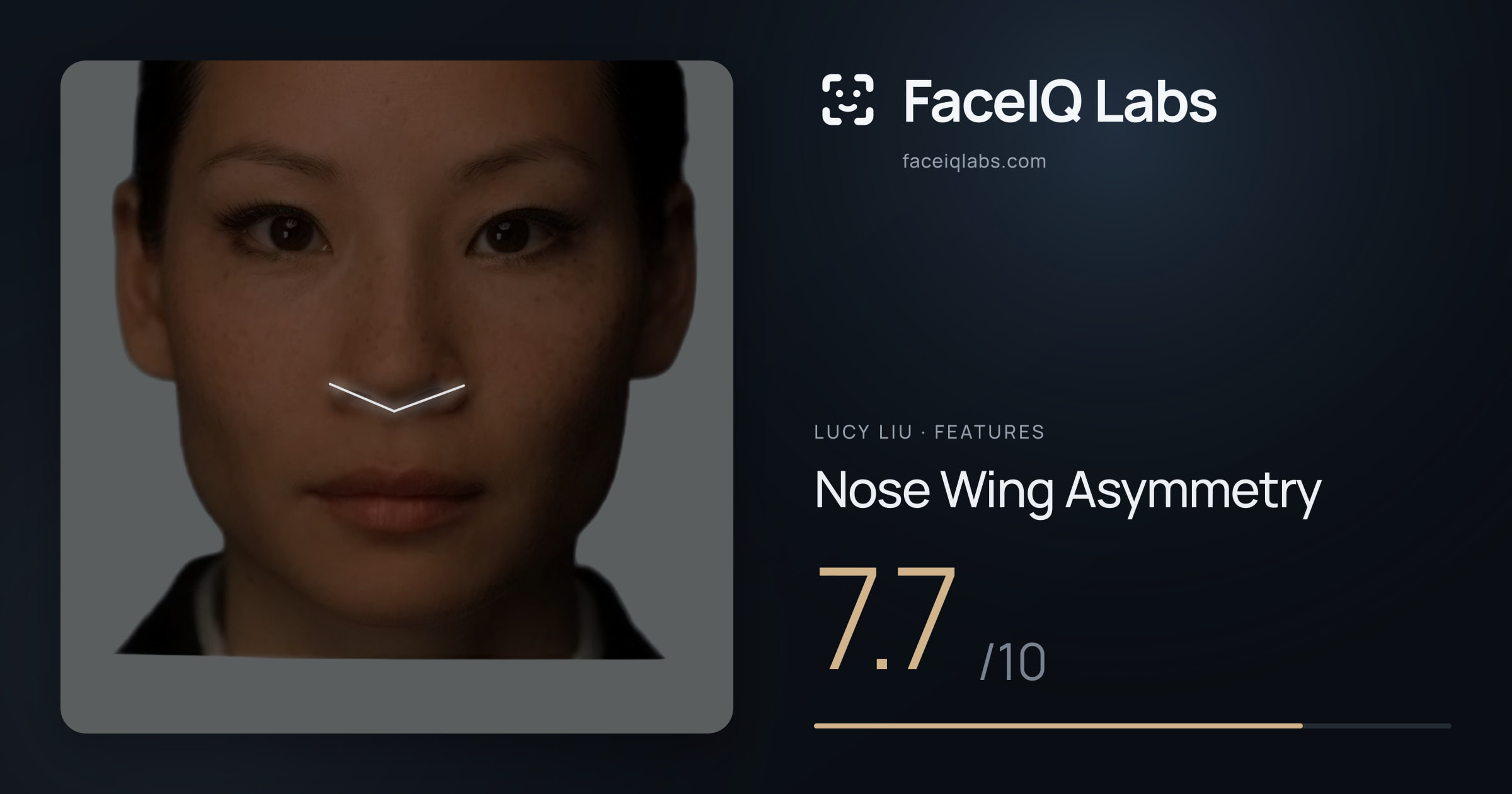 Lucy Liu Nose Wing Asymmetry: 7.7/10, drawn on the photo