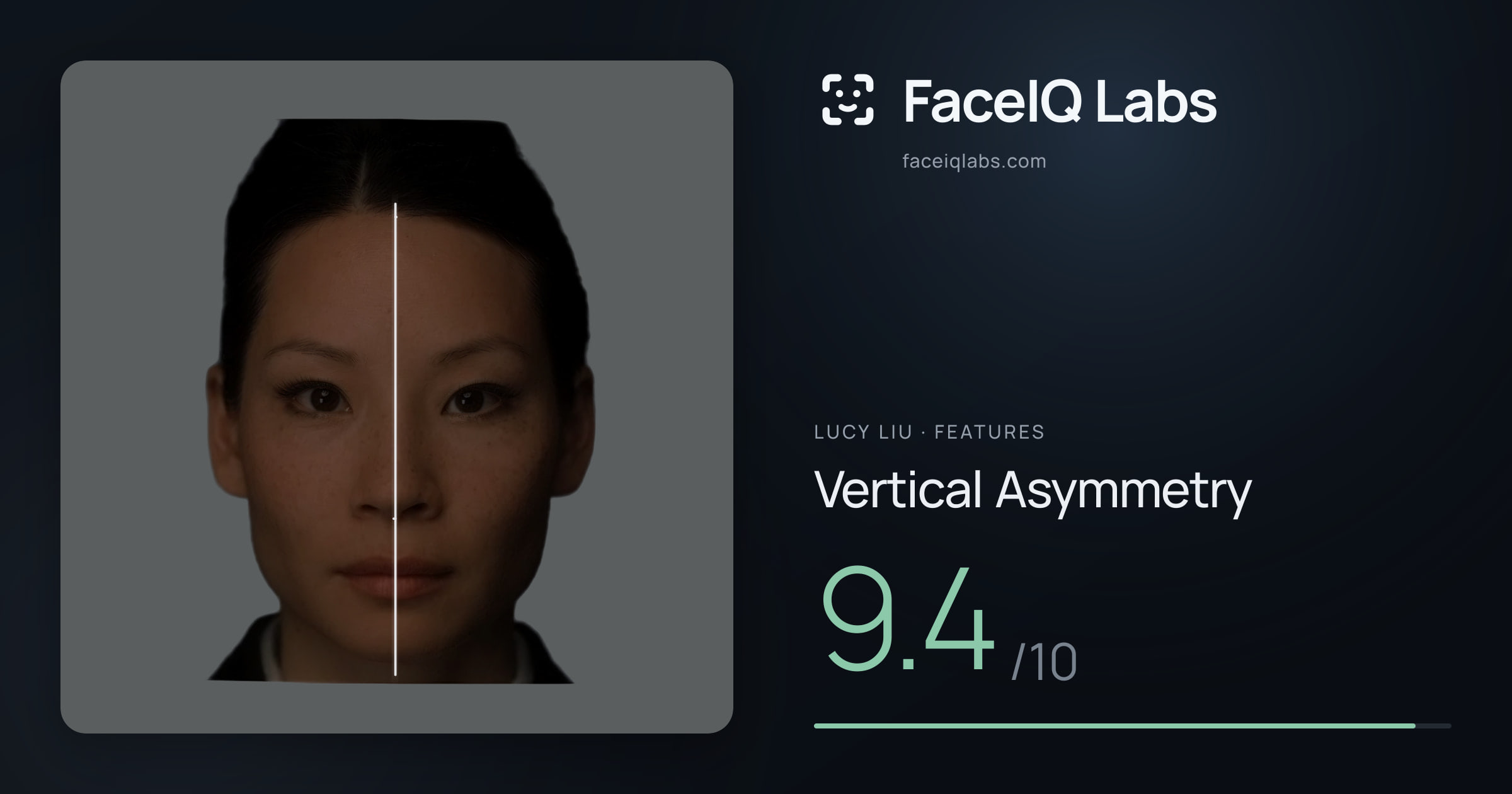 Lucy Liu Vertical Asymmetry: 9.4/10, drawn on the photo