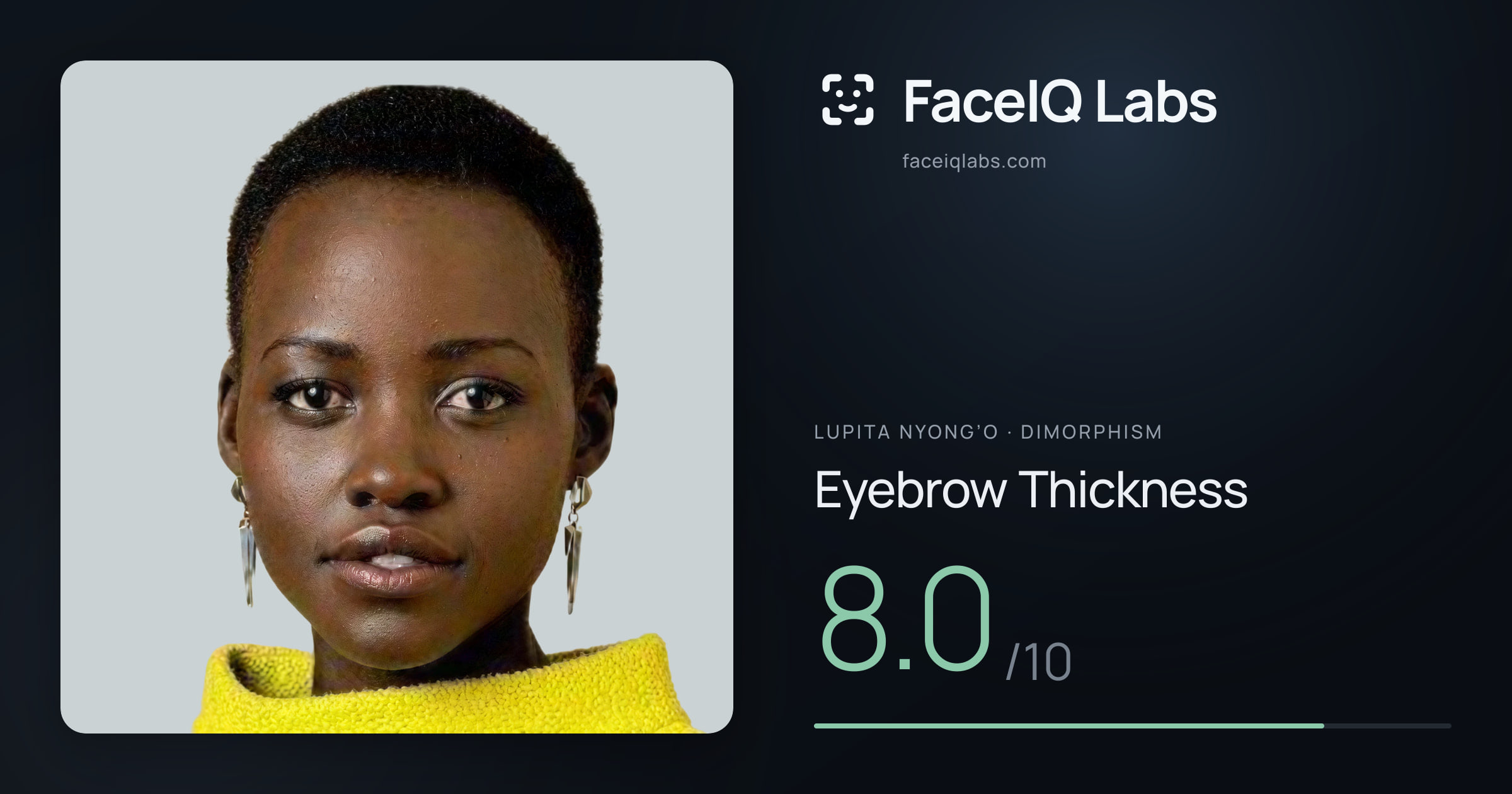 Lupita Nyong’o Eyebrow Thickness: 8.0/10, drawn on the photo