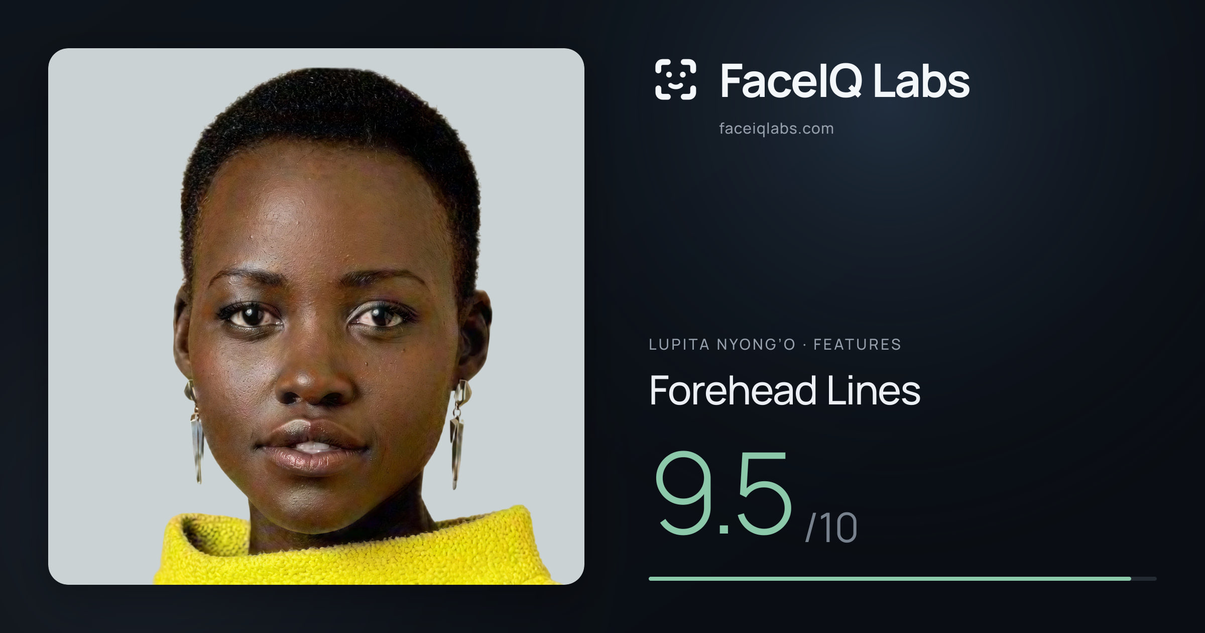 Lupita Nyong’o Forehead Lines: 9.5/10, drawn on the photo
