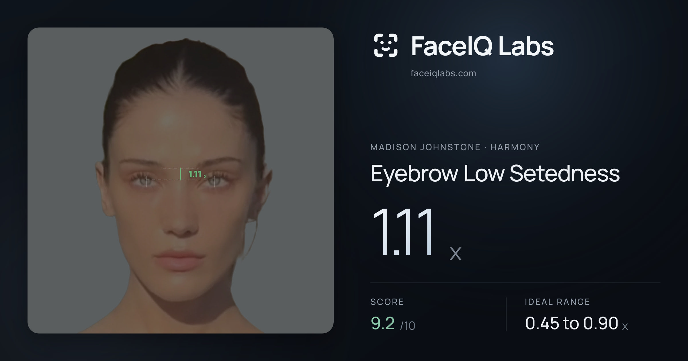 Madison Johnstone Eyebrow Low Setedness: 1.11x, drawn on the photo