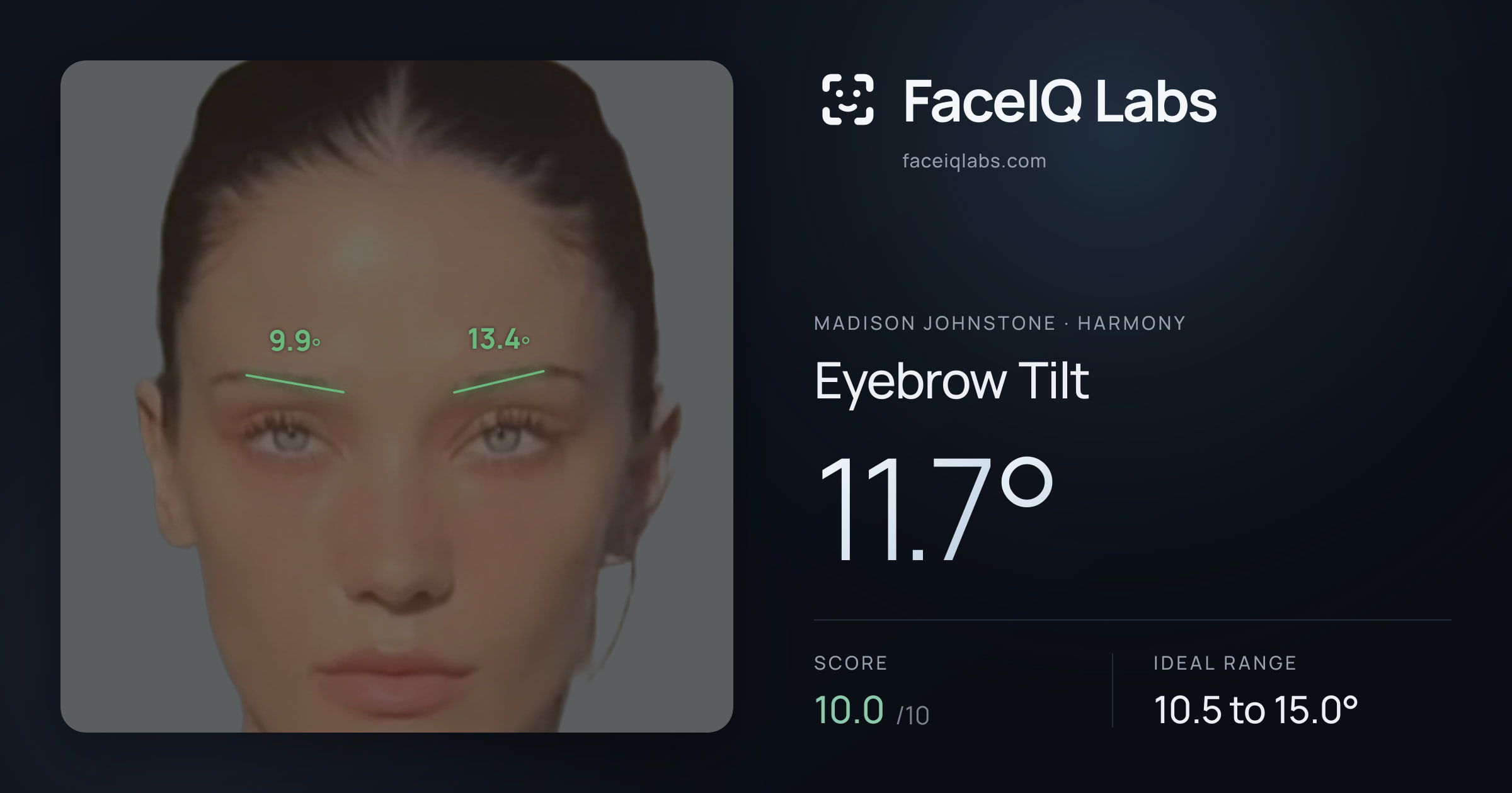 Madison Johnstone Eyebrow Tilt: 11.7°, drawn on the photo