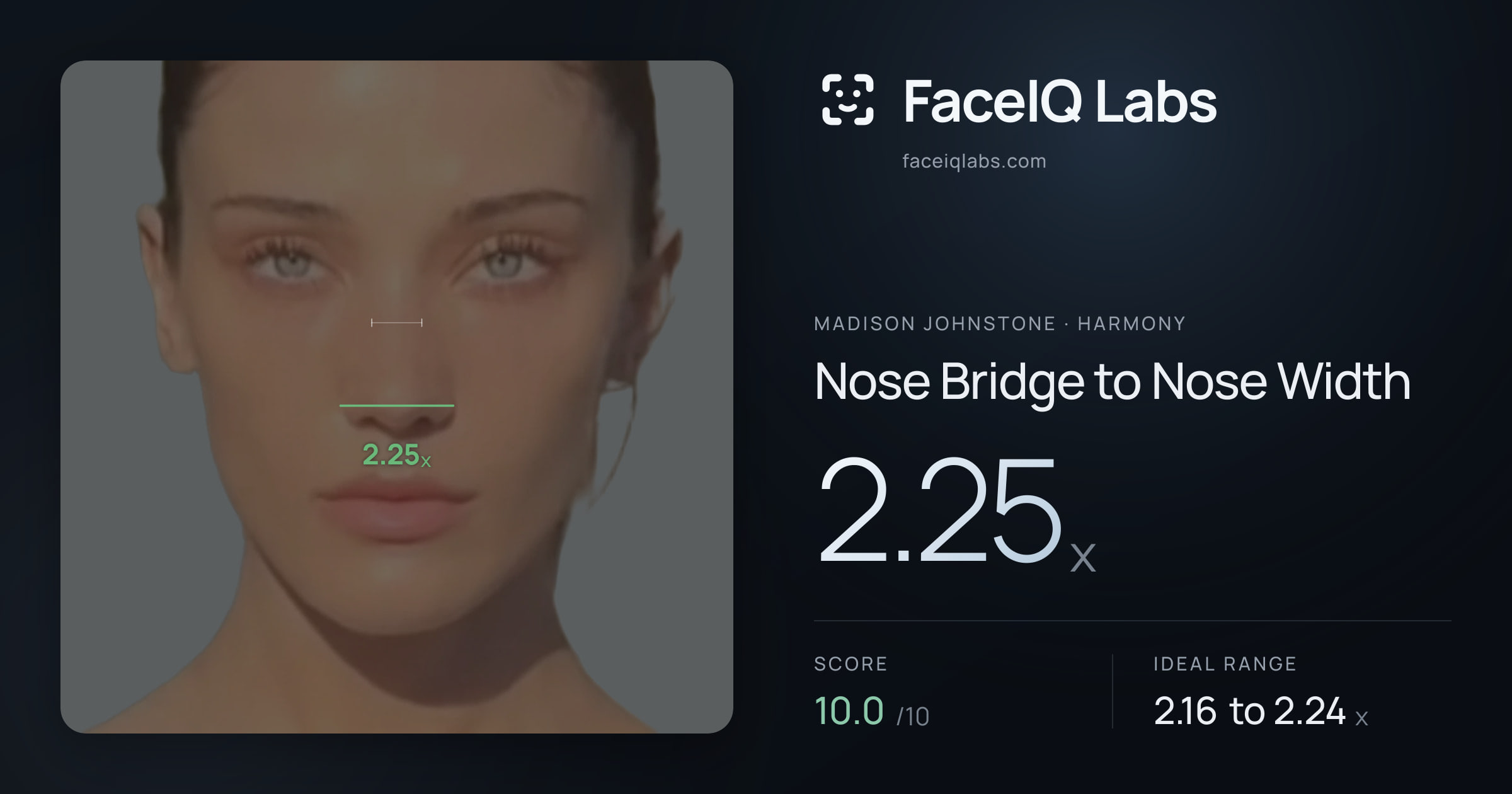 Madison Johnstone Nose Bridge to Nose Width: 2.25x, drawn on the photo