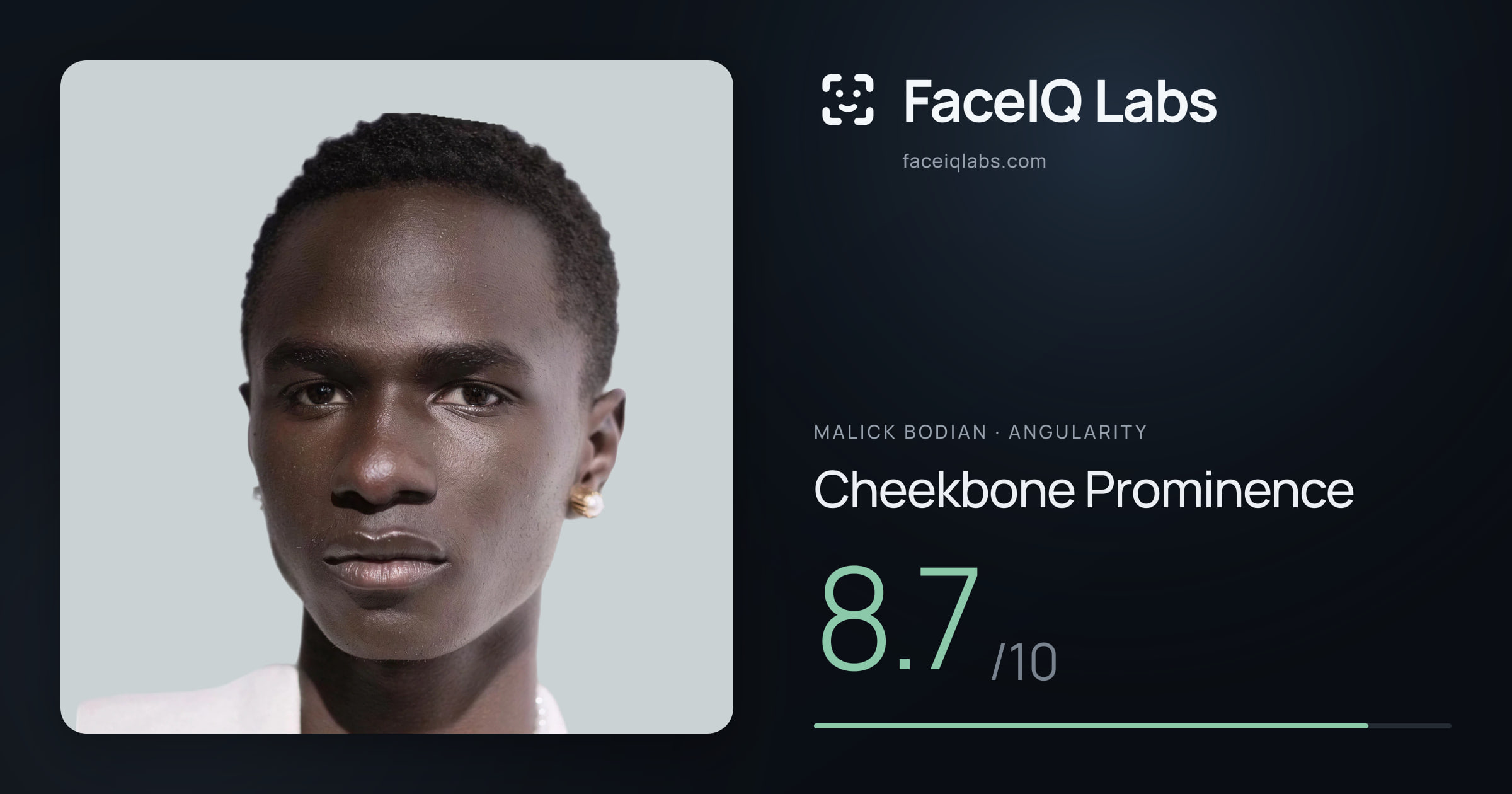 Malick Bodian Cheekbone Prominence: 8.7/10, drawn on the photo