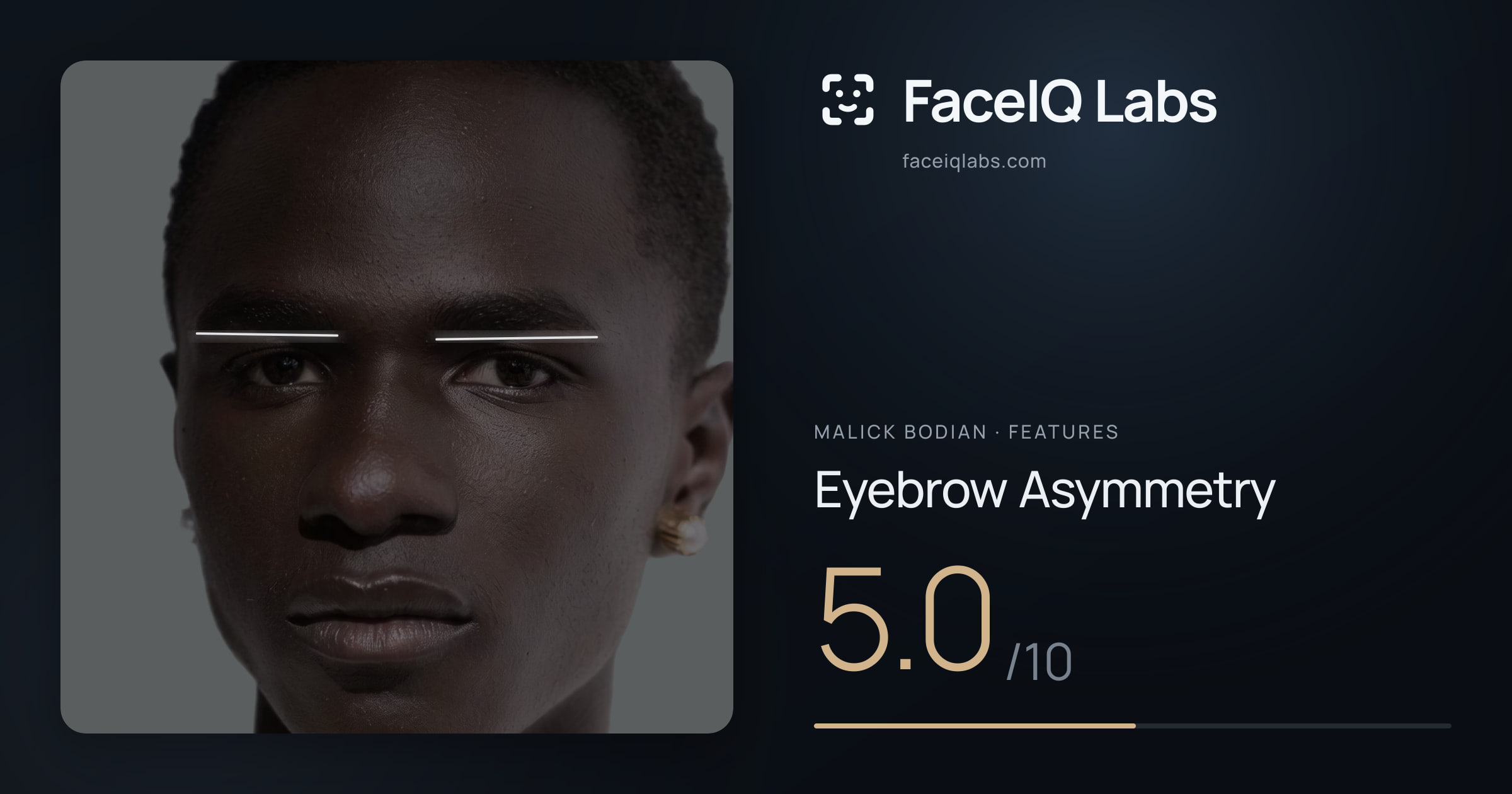 Malick Bodian Eyebrow Asymmetry: 5.0/10, drawn on the photo
