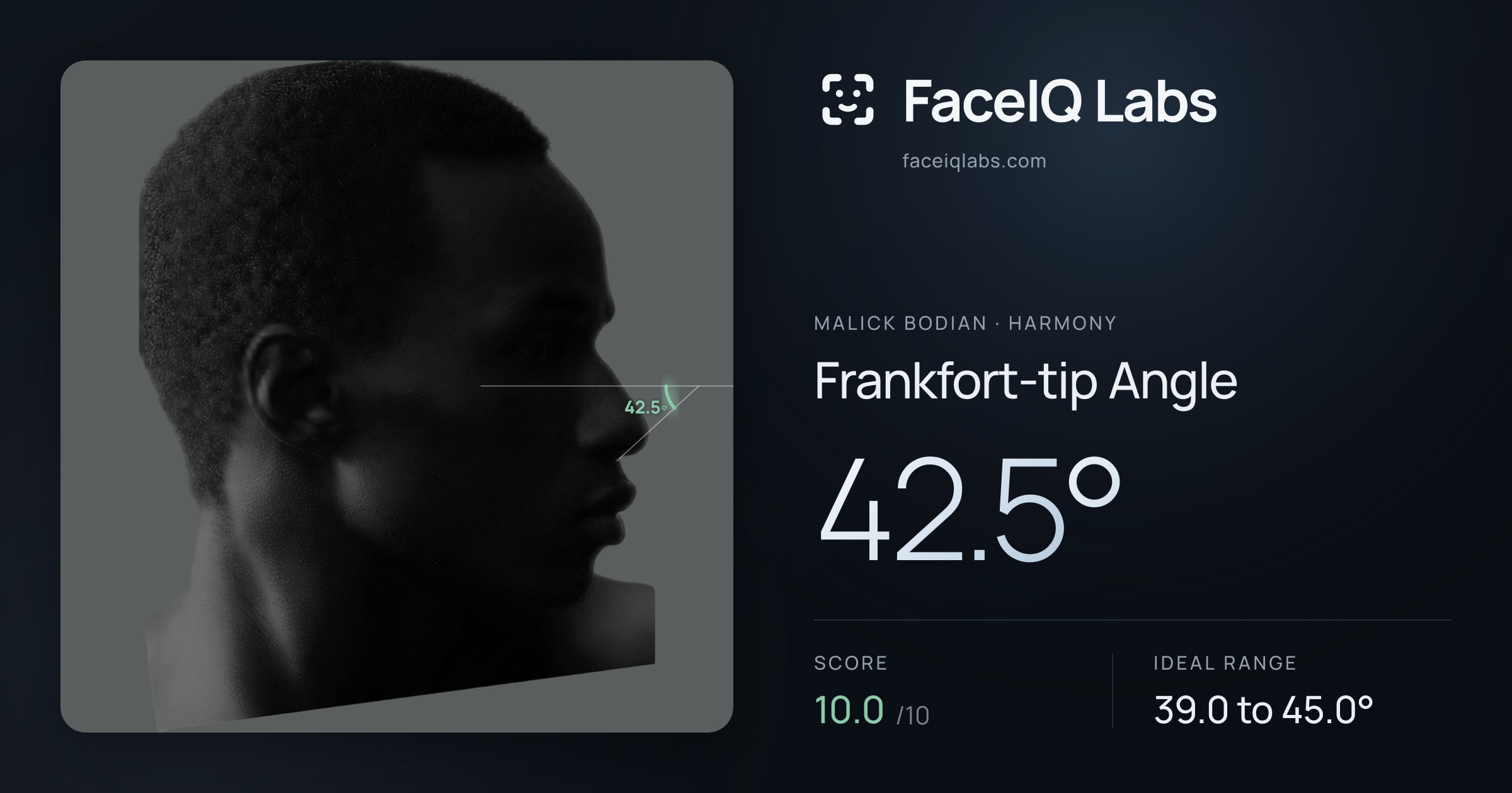 Malick Bodian Frankfort-tip Angle: 42.5°, drawn on the photo