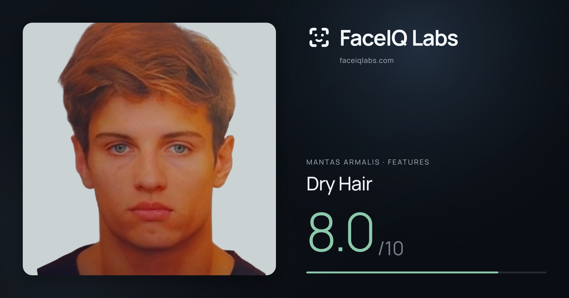 Mantas Armalis Dry Hair: 8.0/10, drawn on the photo
