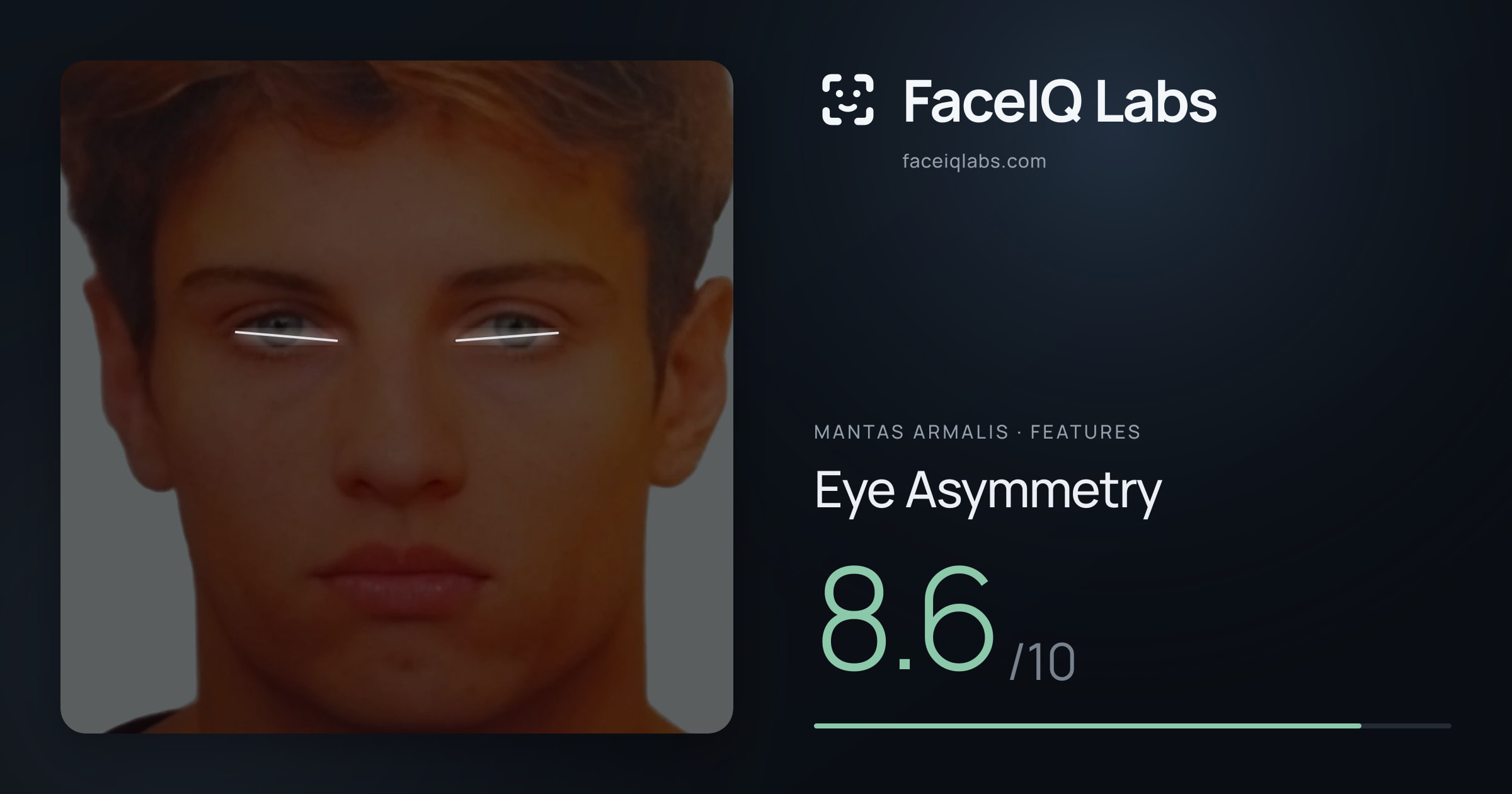 Mantas Armalis Eye Asymmetry: 8.6/10, drawn on the photo