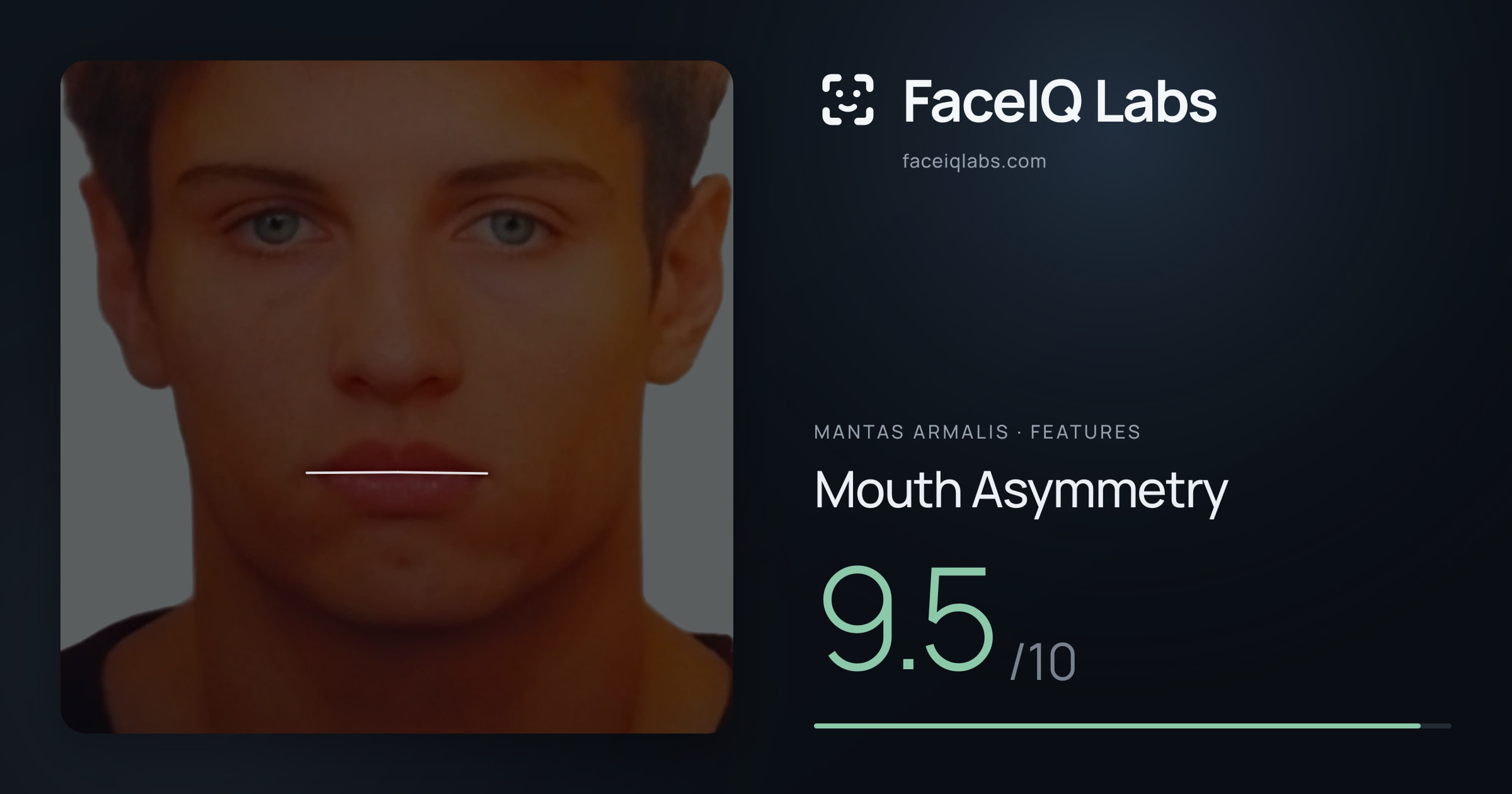 Mantas Armalis Mouth Asymmetry: 9.5/10, drawn on the photo