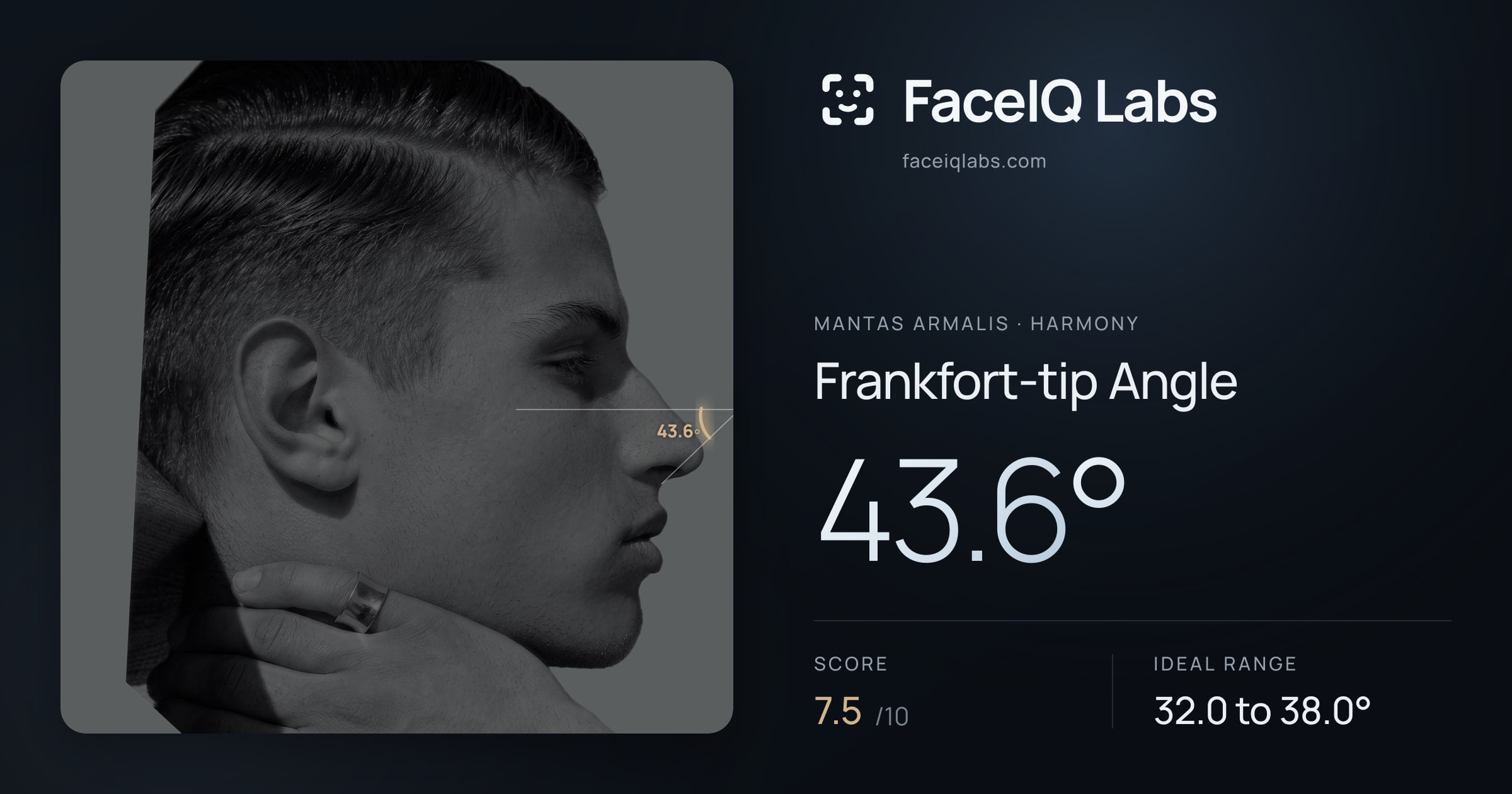 Mantas Armalis Frankfort-tip Angle: 43.6°, drawn on the photo