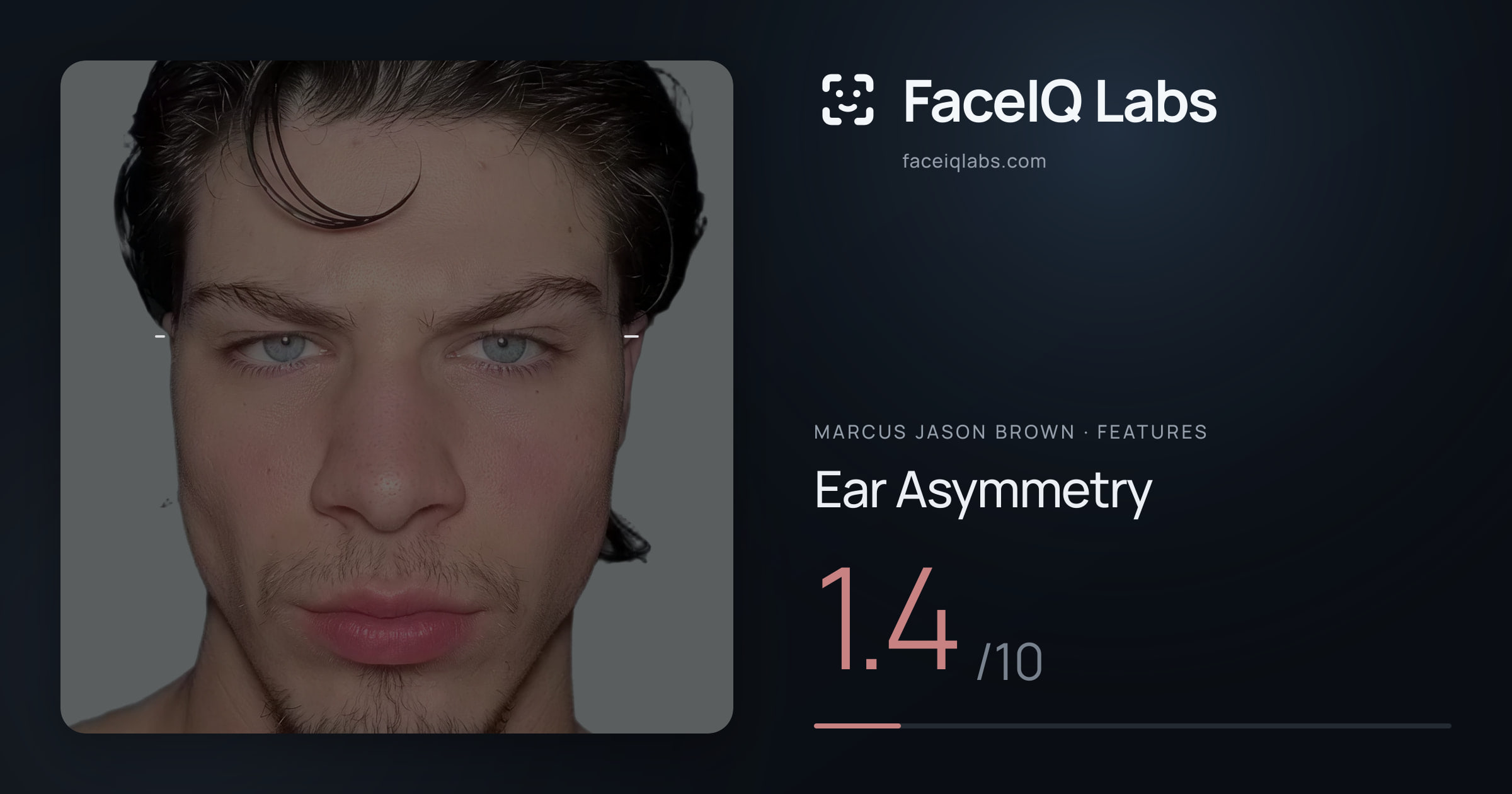 Marcus Jason Brown Ear Asymmetry: 1.4/10, drawn on the photo