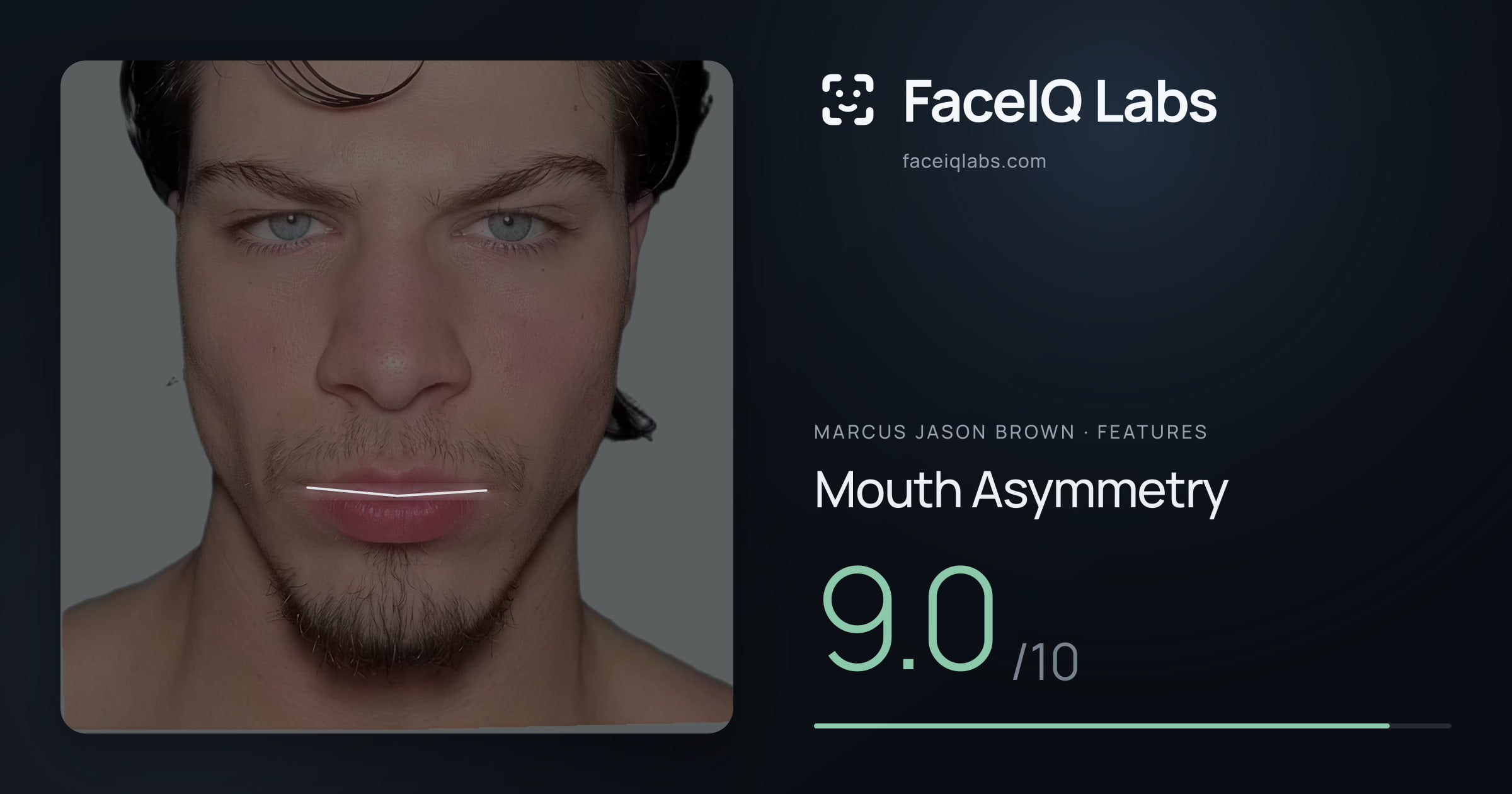 Marcus Jason Brown Mouth Asymmetry: 9.0/10, drawn on the photo