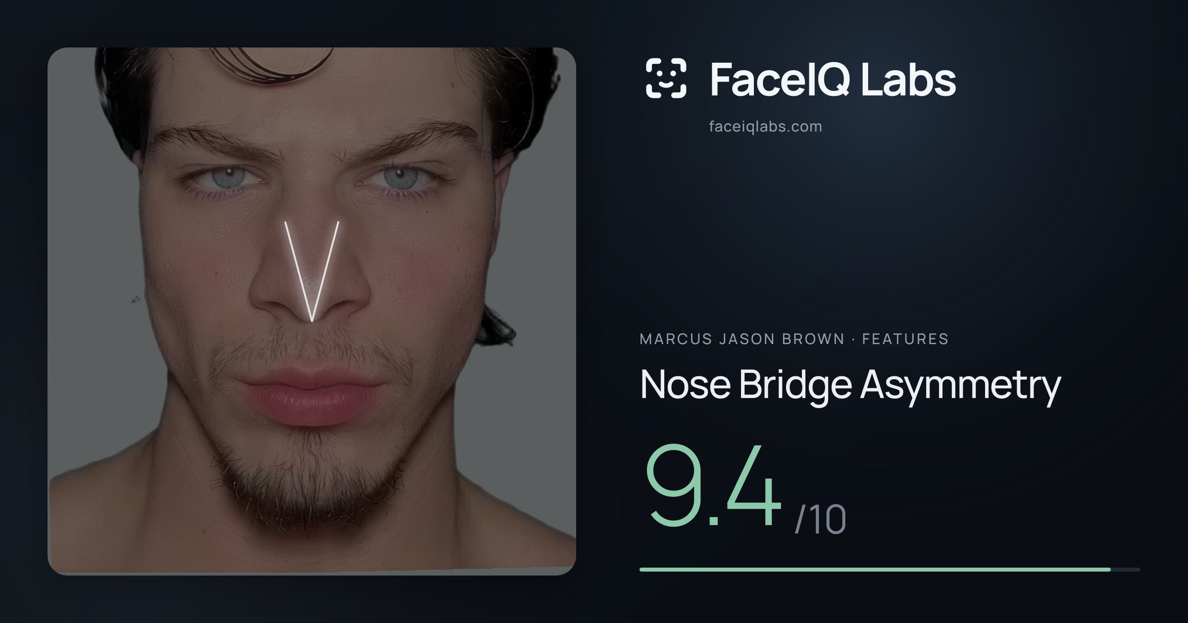 Marcus Jason Brown Nose Bridge Asymmetry: 9.4/10, drawn on the photo