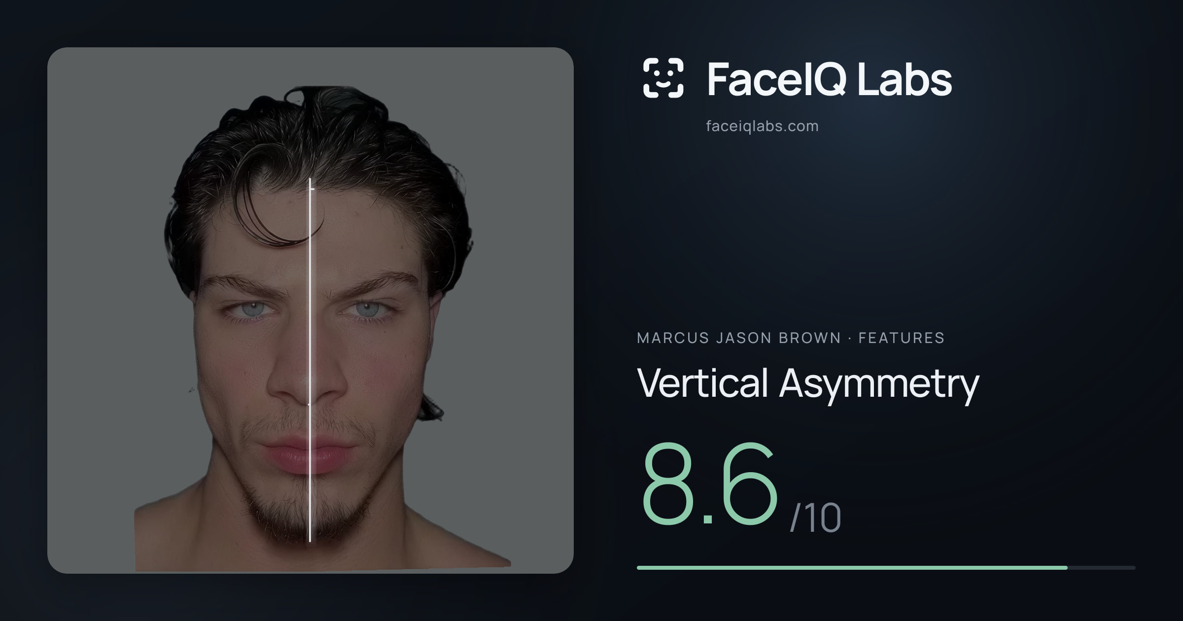 Marcus Jason Brown Vertical Asymmetry: 8.6/10, drawn on the photo