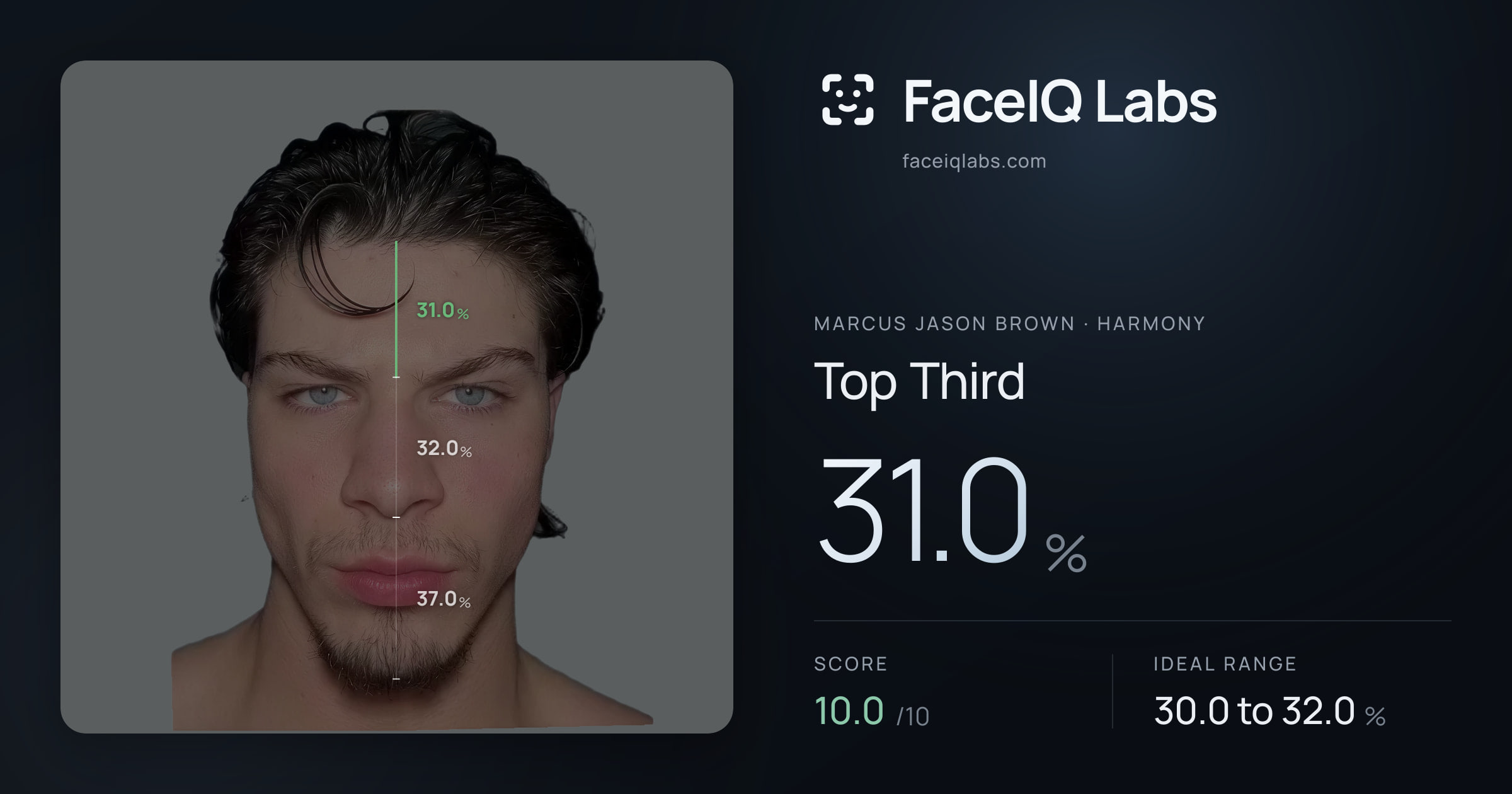 Marcus Jason Brown Top Third: 31.0%, drawn on the photo