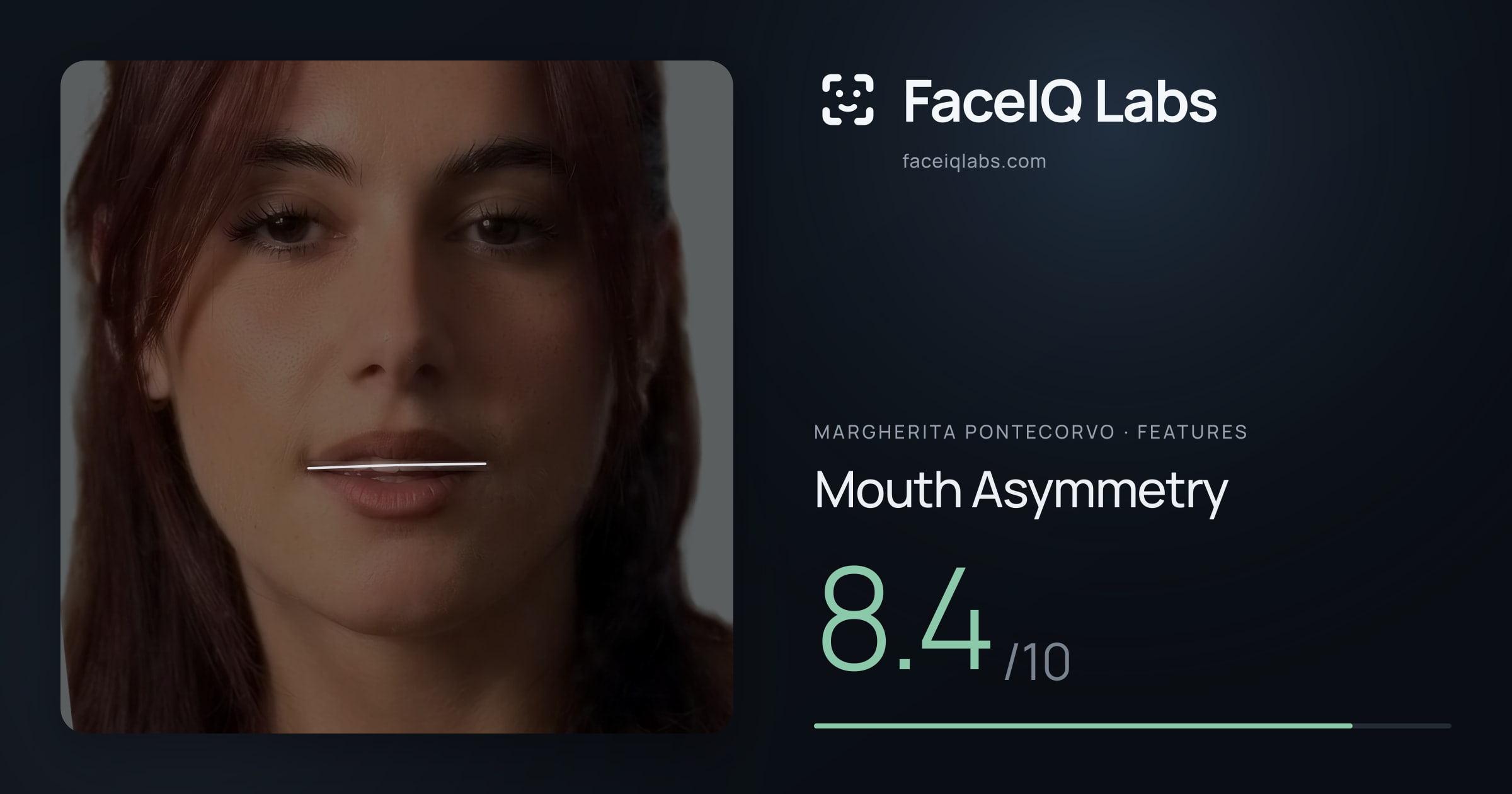 Margherita Pontecorvo Mouth Asymmetry: 8.4/10, drawn on the photo