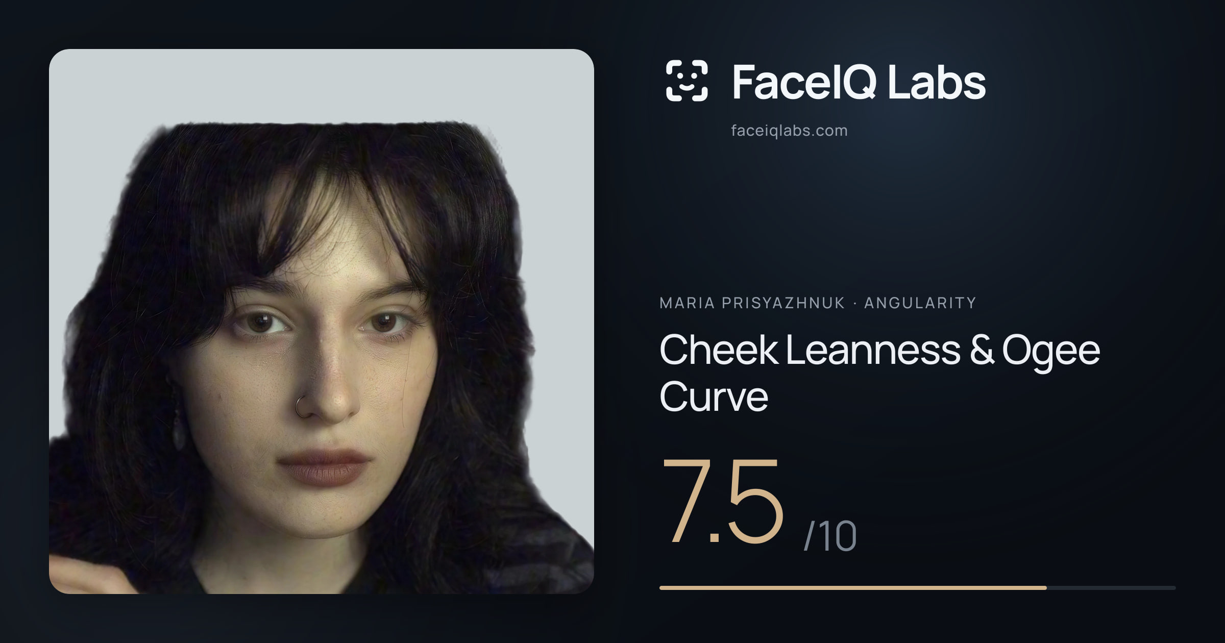 Maria Prisyazhnuk Cheek Leanness & Ogee Curve: 7.5/10, drawn on the photo