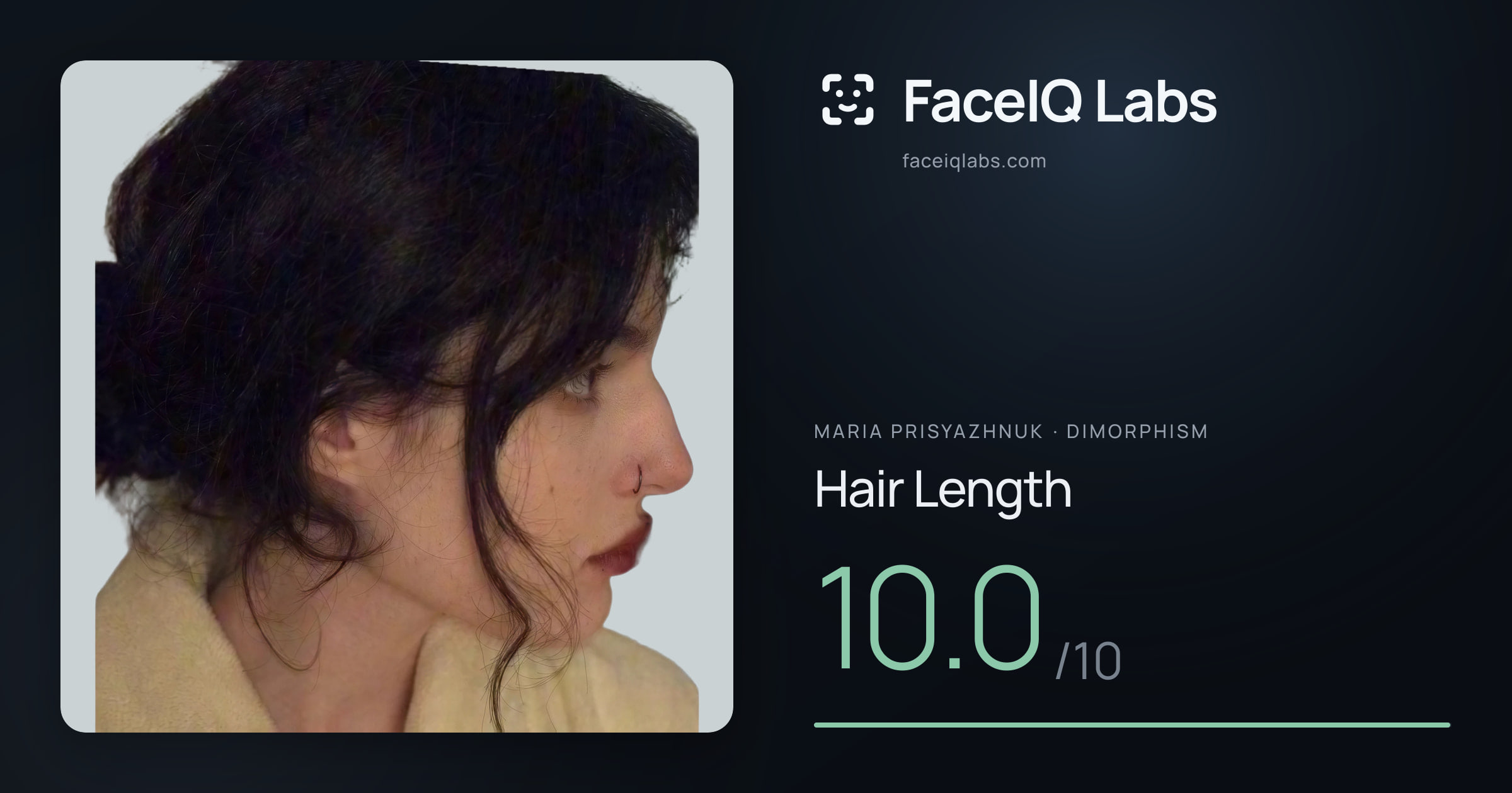 Maria Prisyazhnuk Hair Length: 10.0/10, drawn on the photo