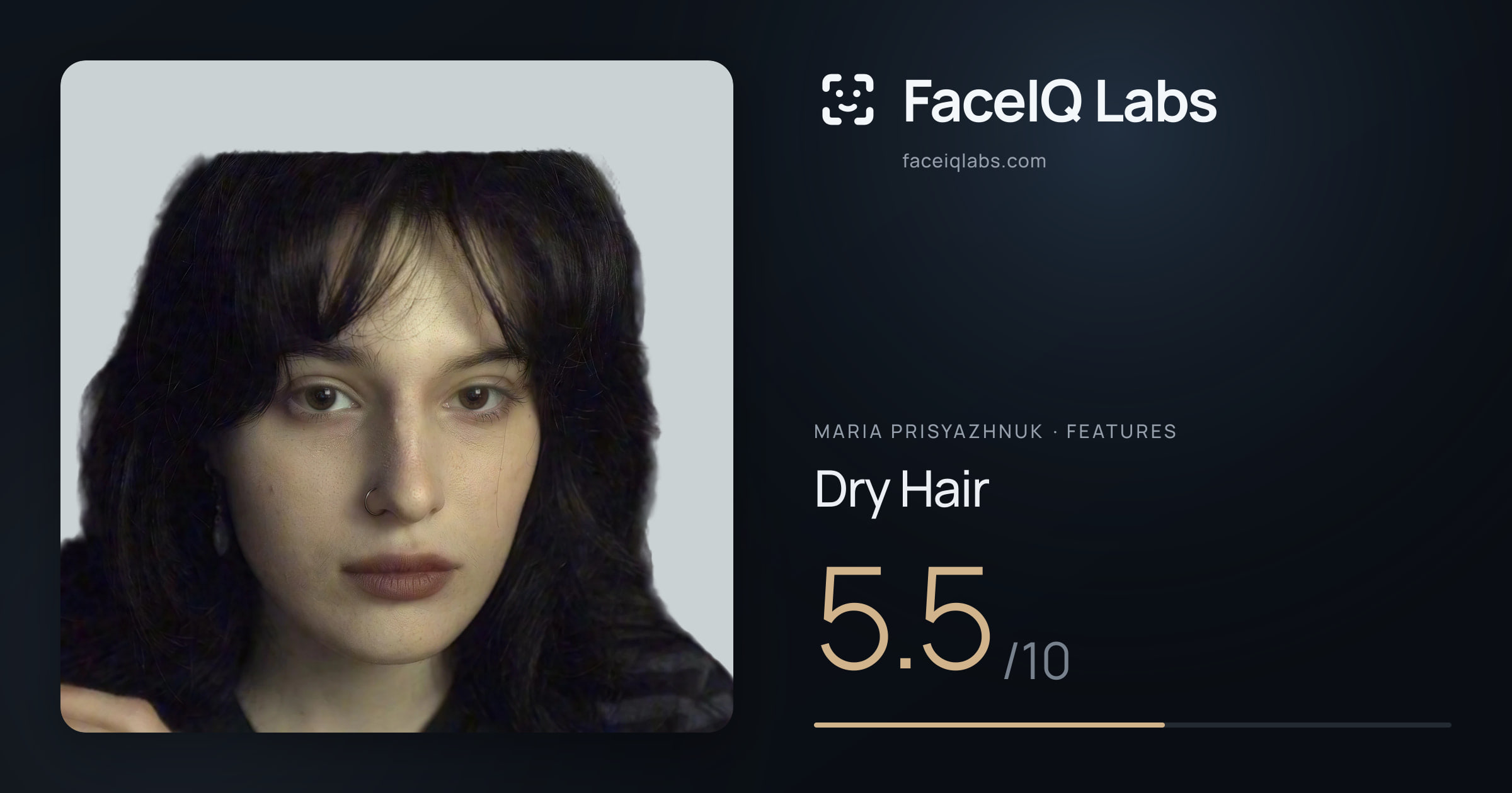 Maria Prisyazhnuk Dry Hair: 5.5/10, drawn on the photo