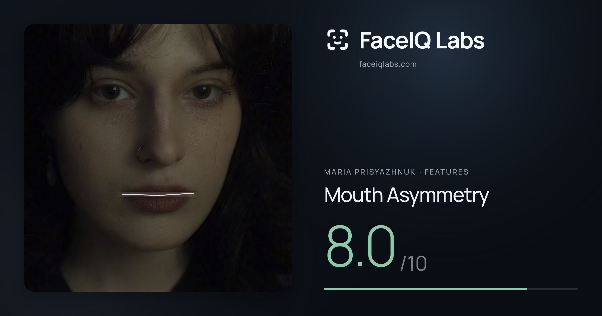 Maria Prisyazhnuk Mouth Asymmetry: 8.0/10, drawn on the photo