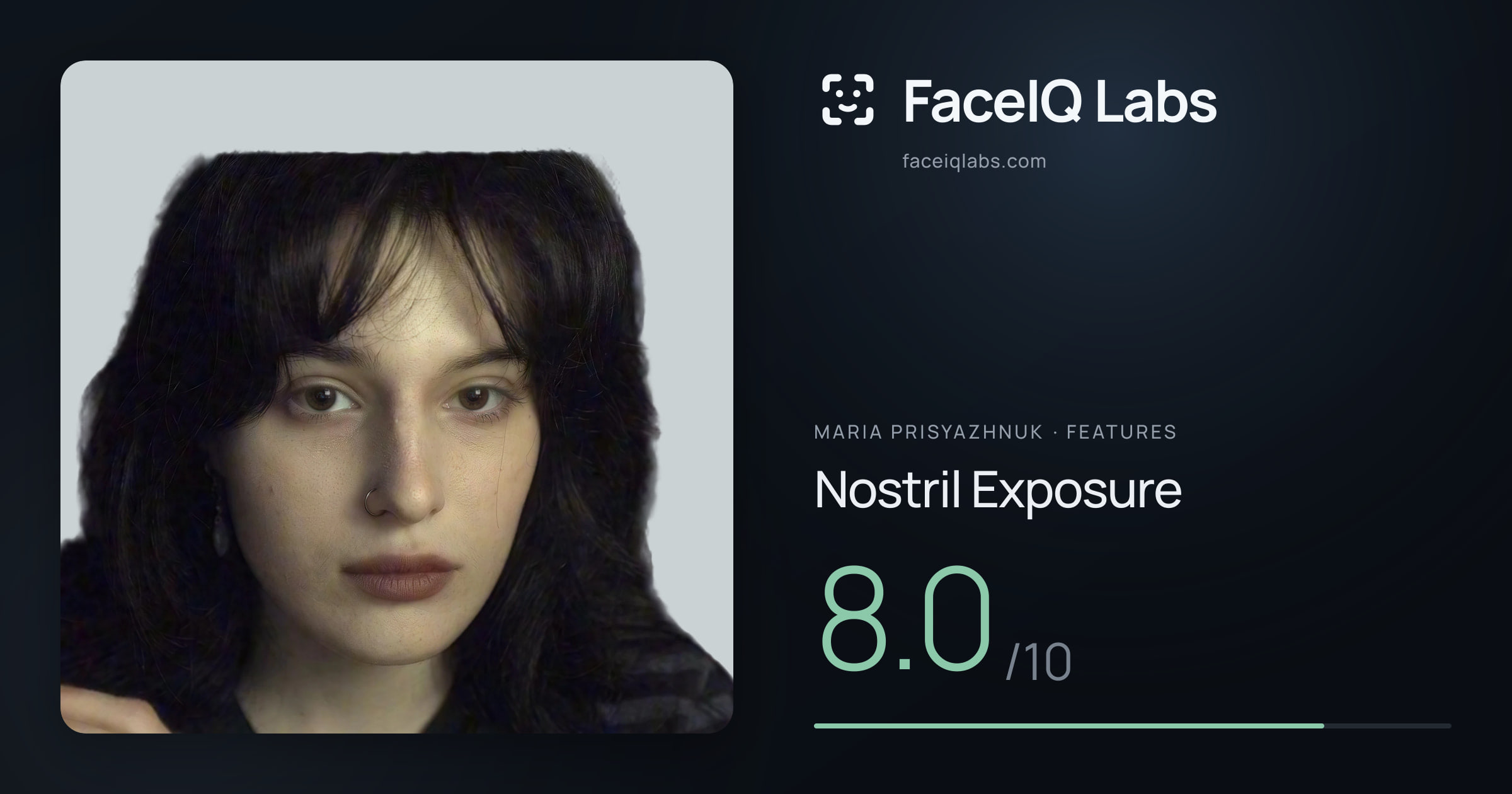 Maria Prisyazhnuk Nostril Exposure: 8.0/10, drawn on the photo