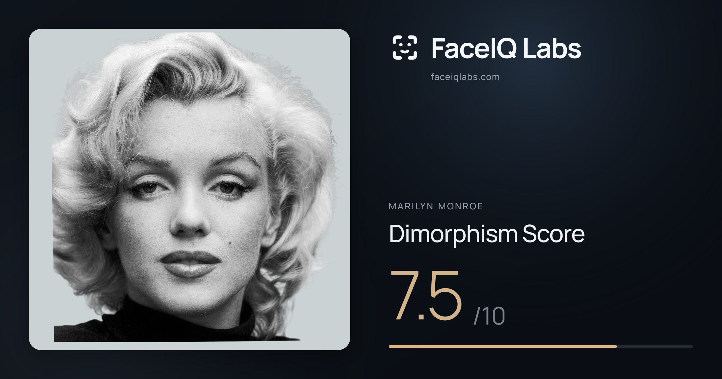 Marilyn Monroe Dimorphism: 7.5/10, with each assessment drawn on the photo