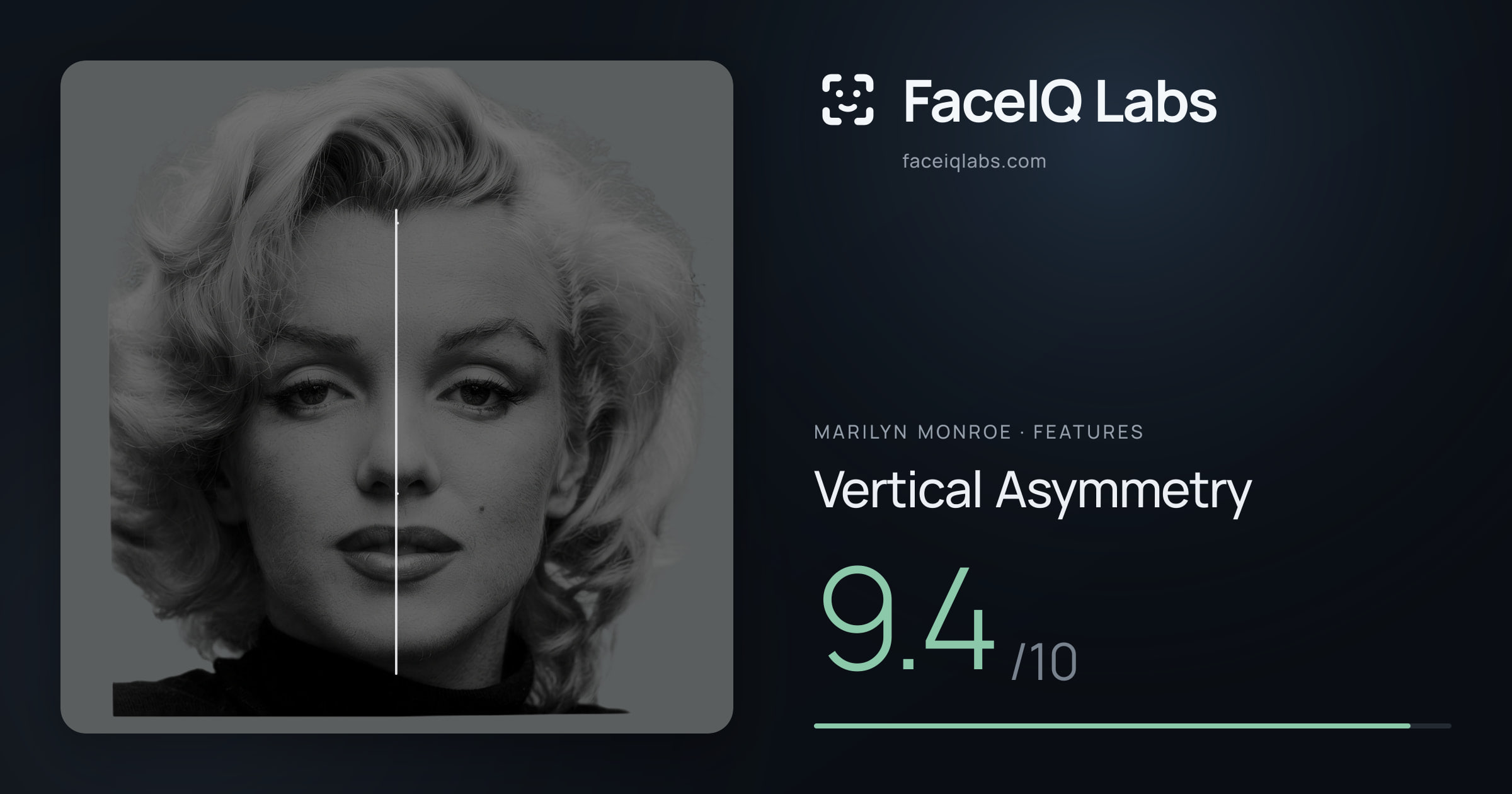 Marilyn Monroe Vertical Asymmetry: 9.4/10, drawn on the photo