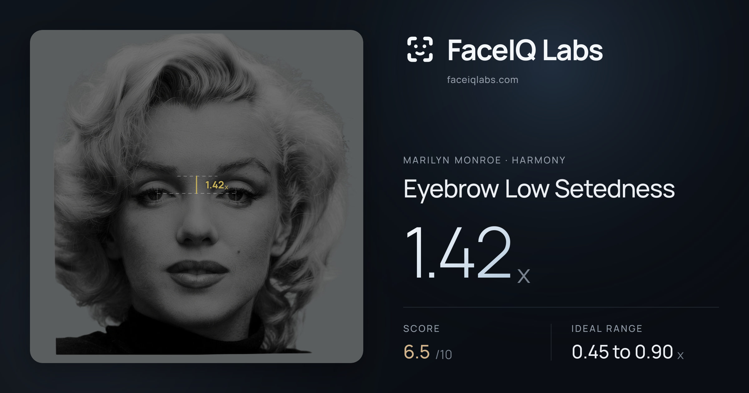 Marilyn Monroe Eyebrow Low Setedness: 1.42x, drawn on the photo