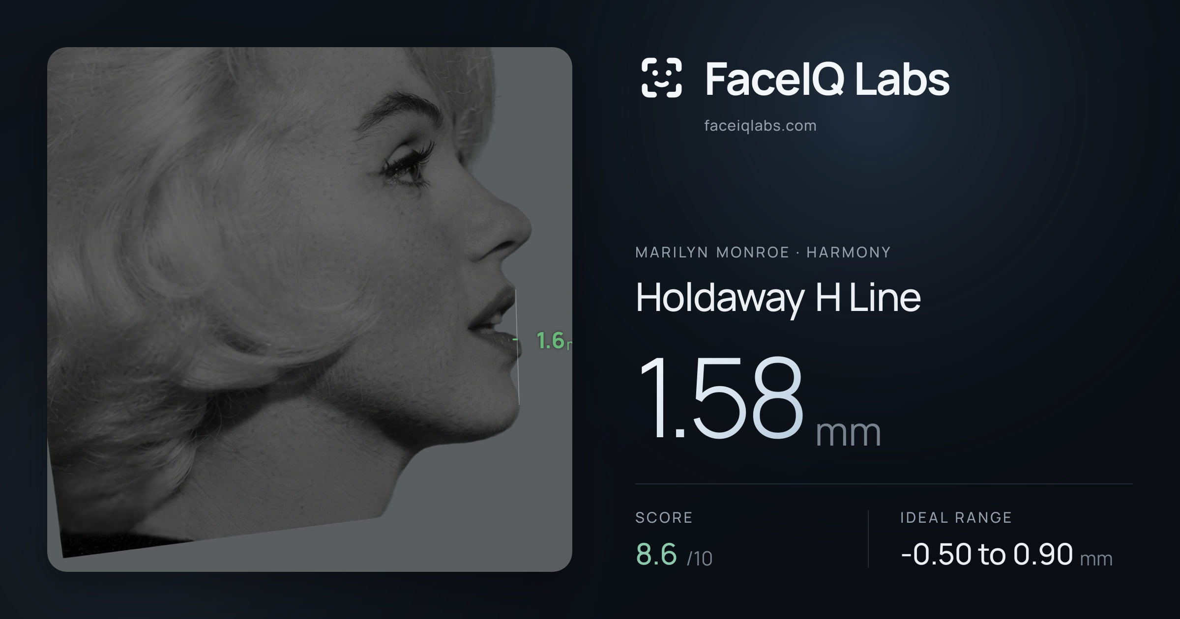 Marilyn Monroe Holdaway H Line: 1.58mm, drawn on the photo
