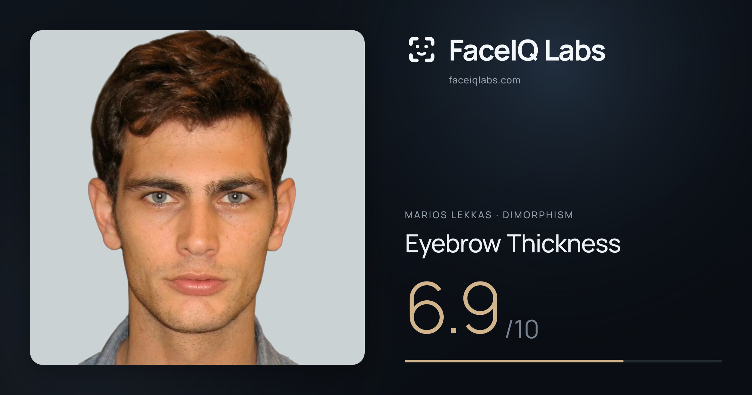 Marios Lekkas Eyebrow Thickness: 6.9/10, drawn on the photo