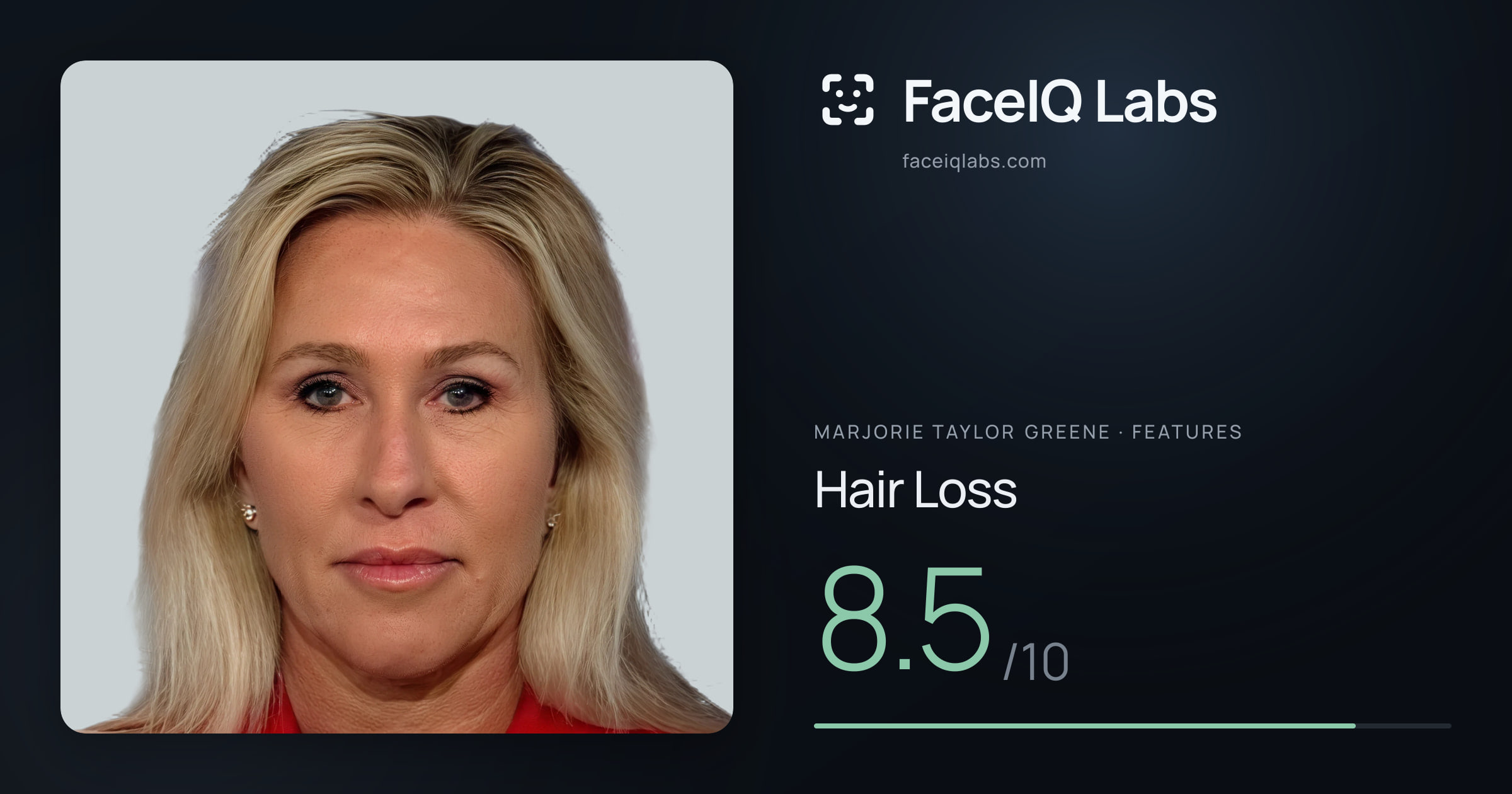 Marjorie Taylor Greene Hair Loss: 8.5/10, drawn on the photo