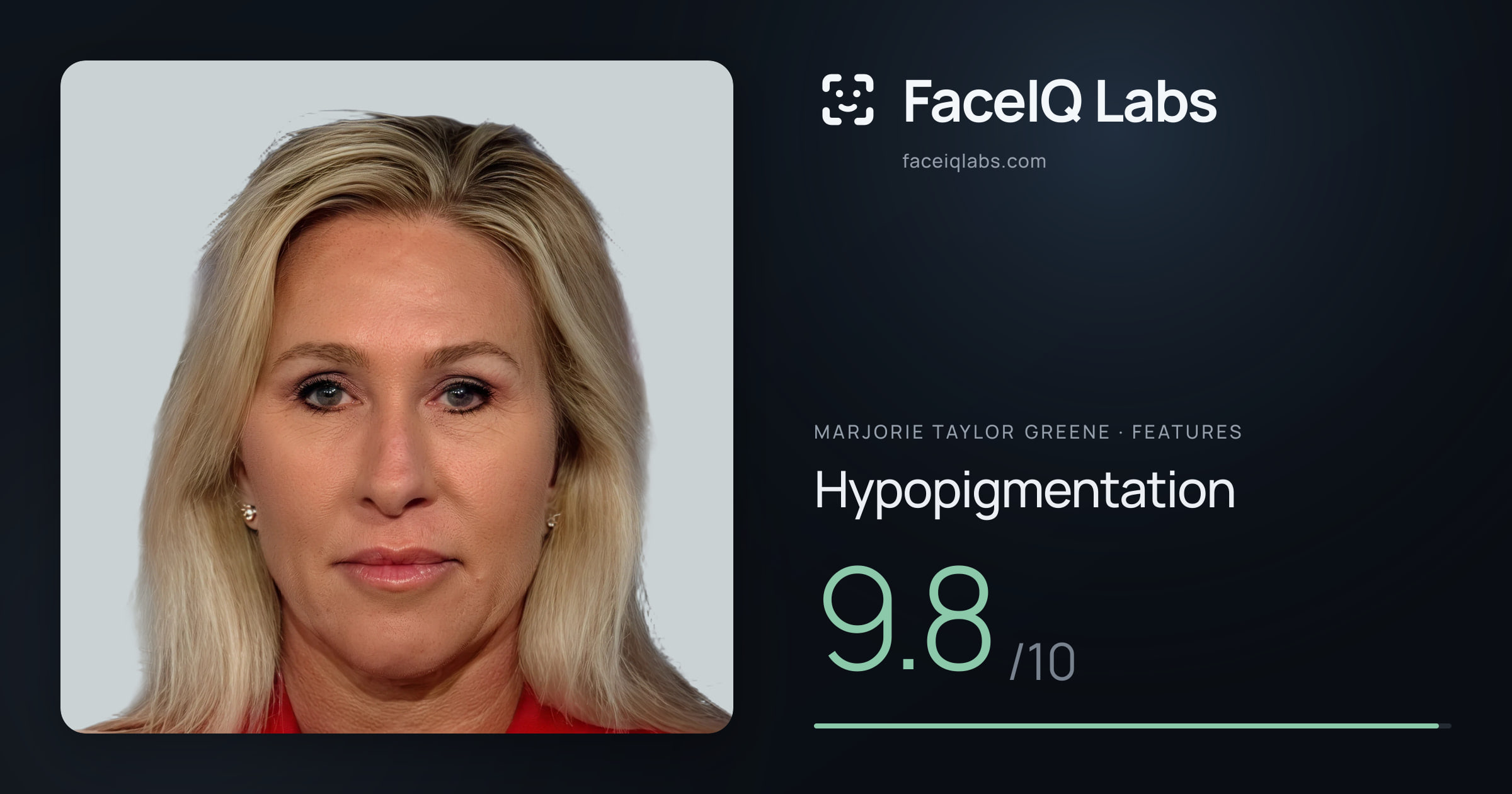 Marjorie Taylor Greene Hypopigmentation: 9.8/10, drawn on the photo