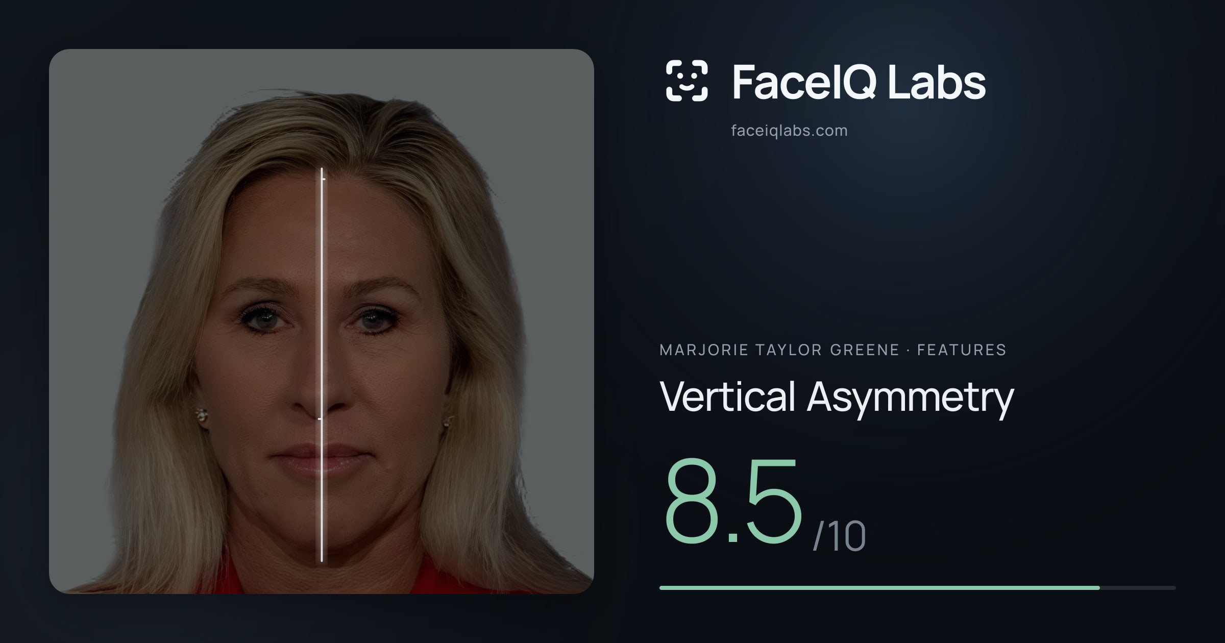 Marjorie Taylor Greene Vertical Asymmetry: 8.5/10, drawn on the photo