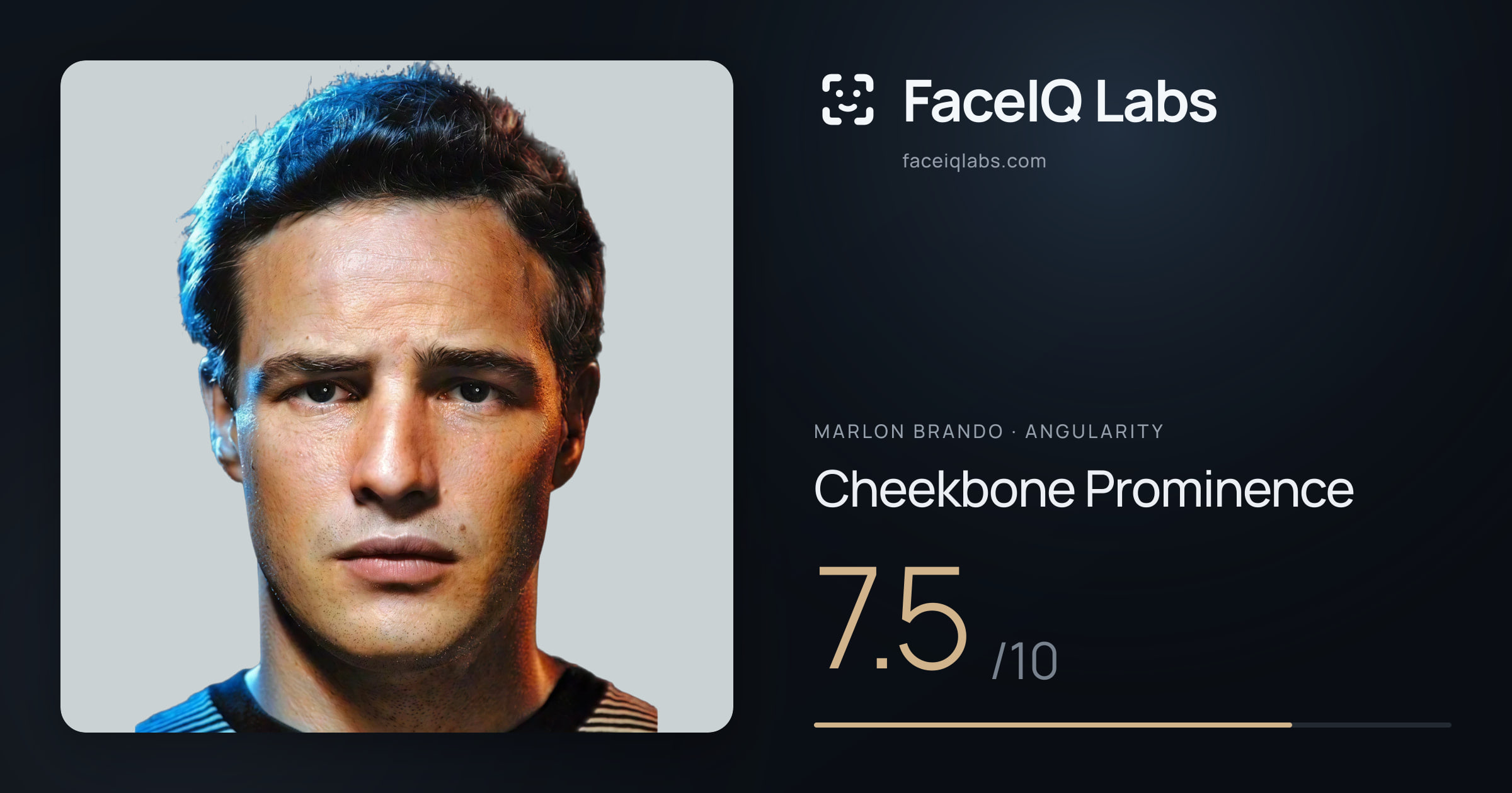 Marlon Brando Cheekbone Prominence: 7.5/10, drawn on the photo
