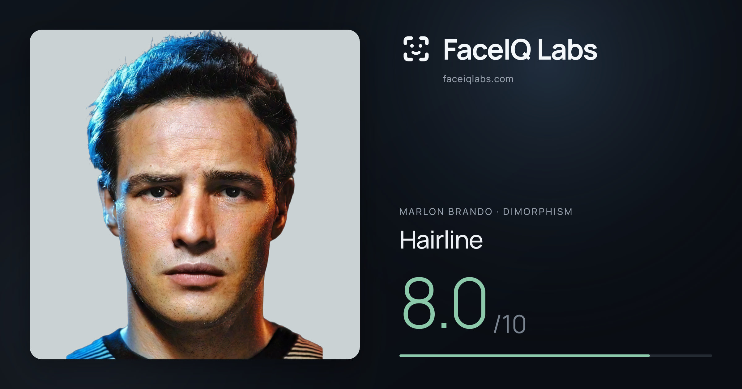 Marlon Brando Hairline: 8.0/10, drawn on the photo