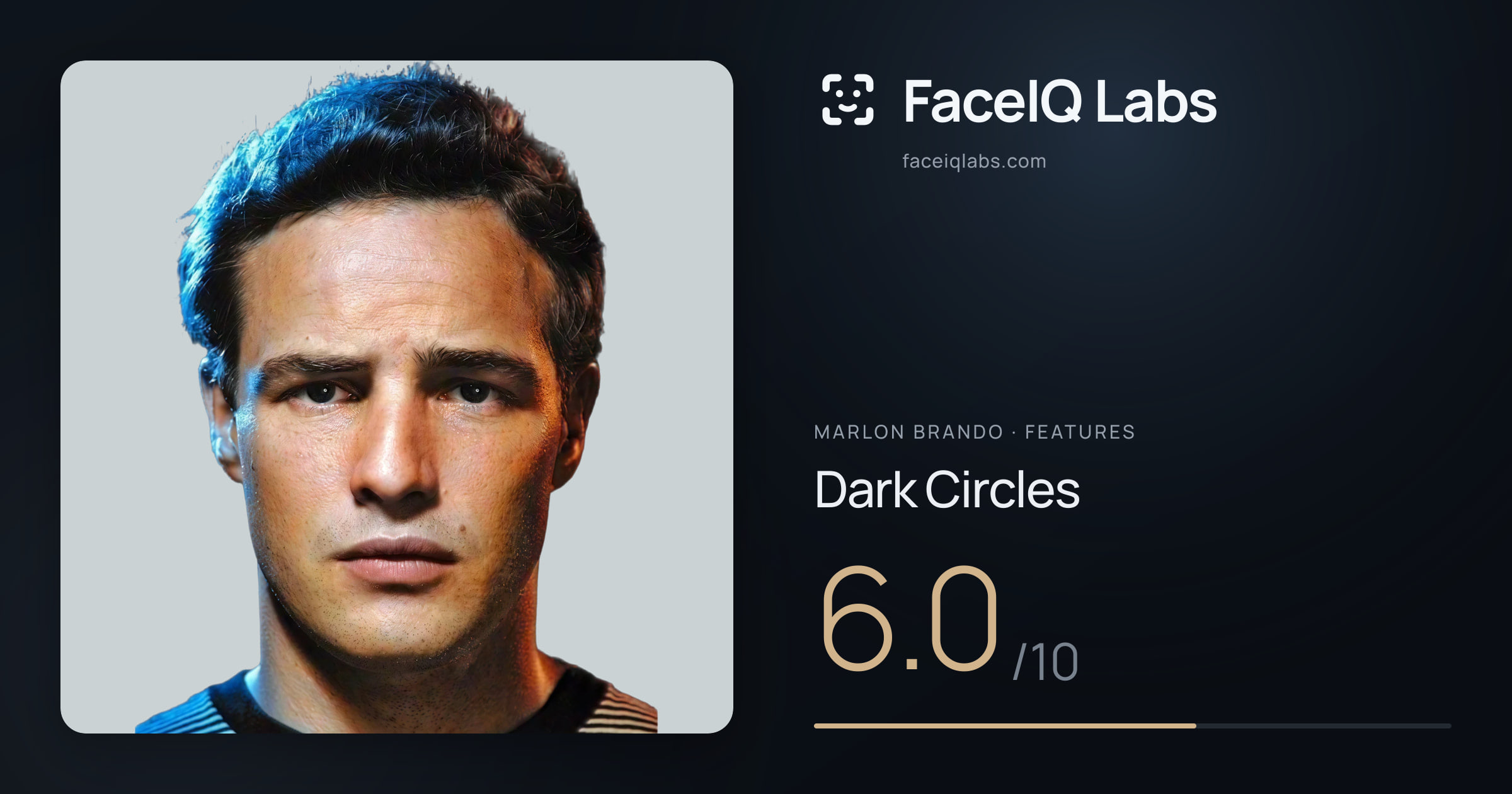 Marlon Brando Dark Circles: 6.0/10, drawn on the photo