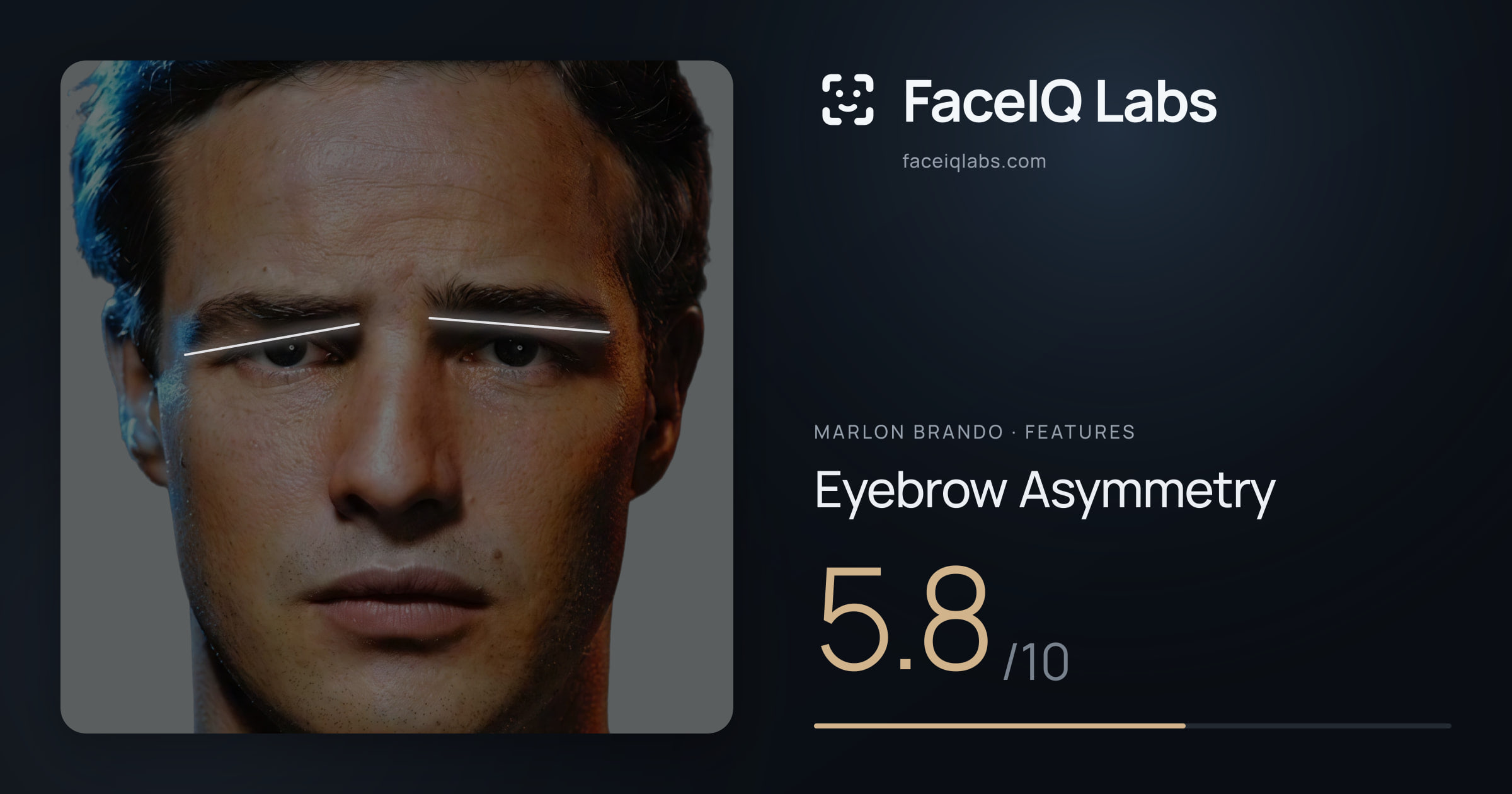 Marlon Brando Eyebrow Asymmetry: 5.8/10, drawn on the photo