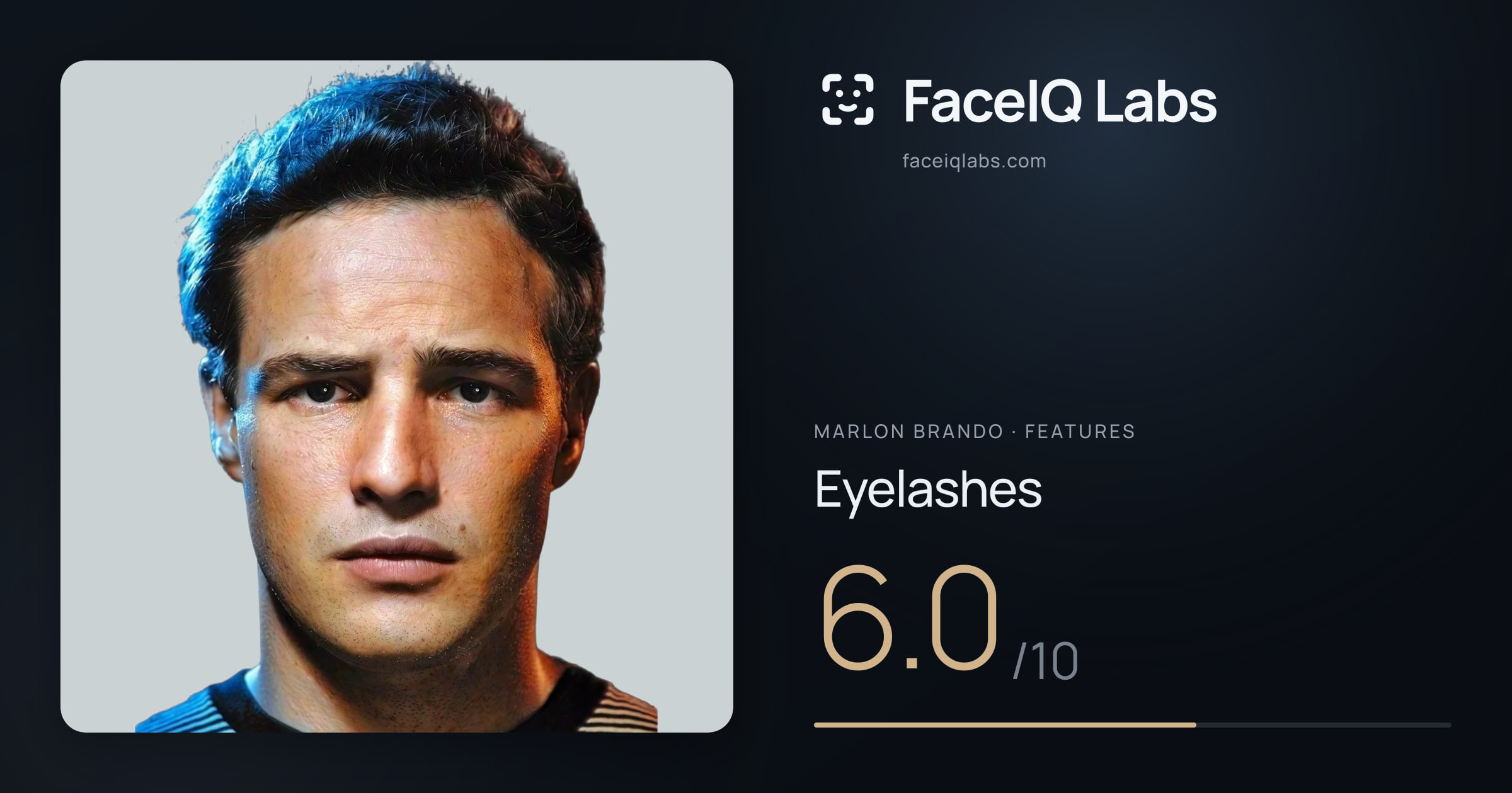 Marlon Brando Eyelashes: 6.0/10, drawn on the photo