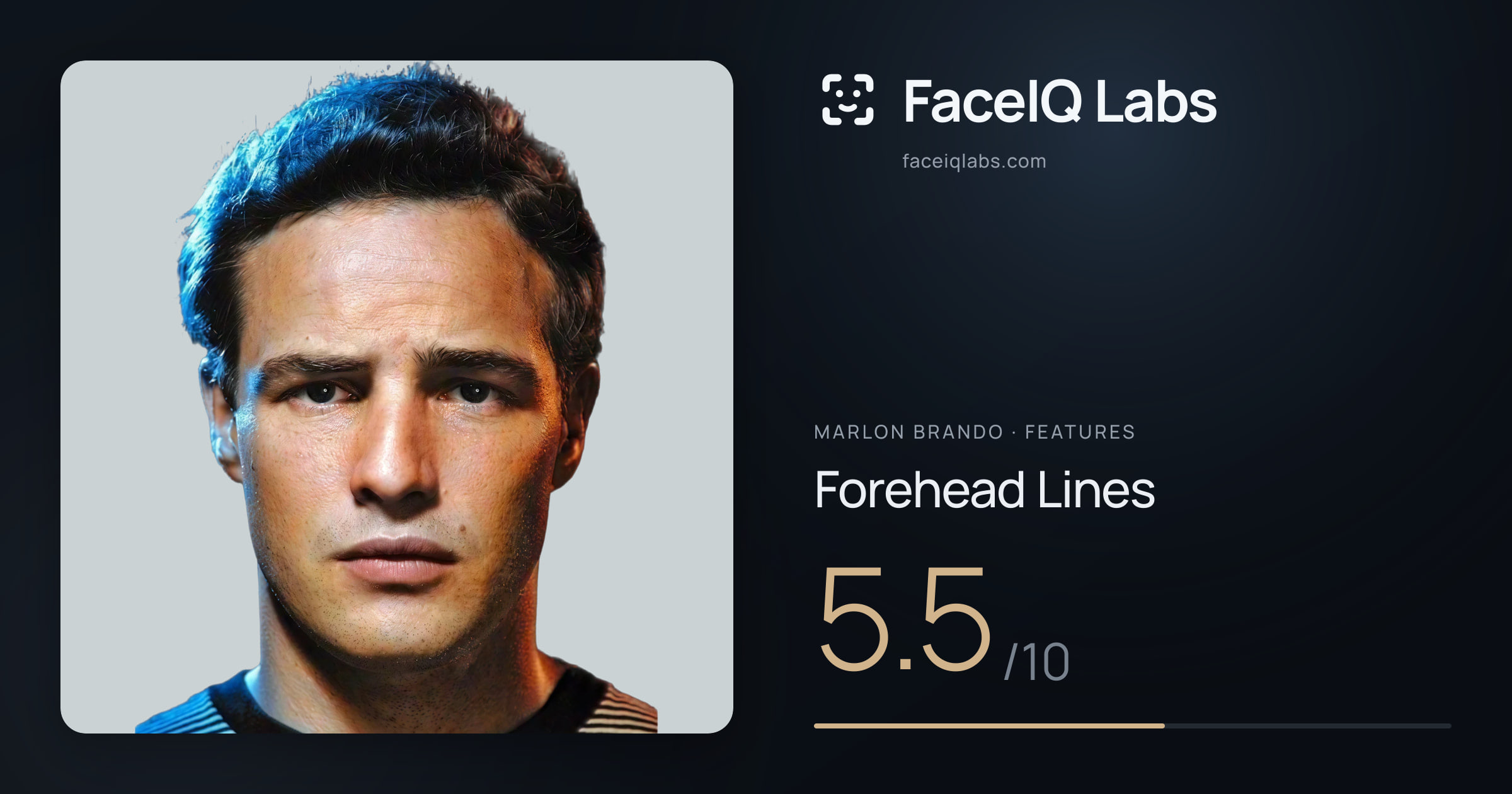 Marlon Brando Forehead Lines: 5.5/10, drawn on the photo