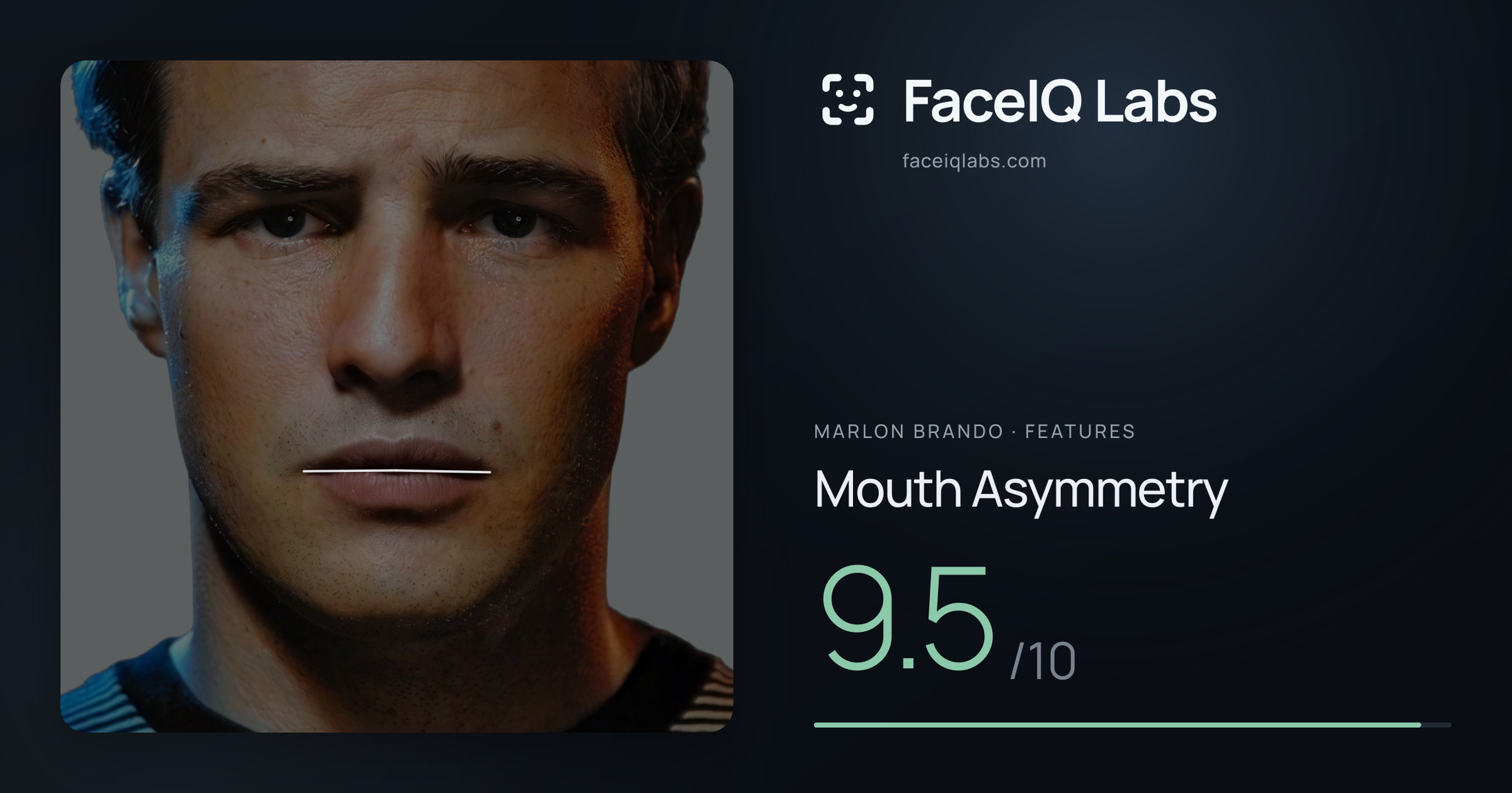 Marlon Brando Mouth Asymmetry: 9.5/10, drawn on the photo