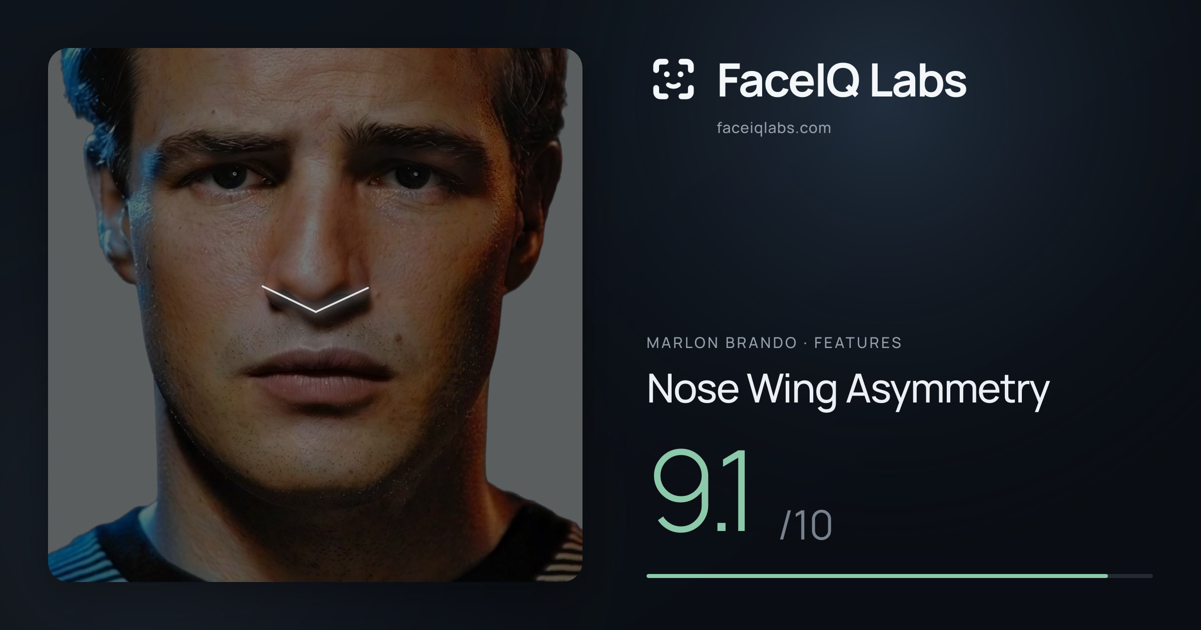 Marlon Brando Nose Wing Asymmetry: 9.1/10, drawn on the photo
