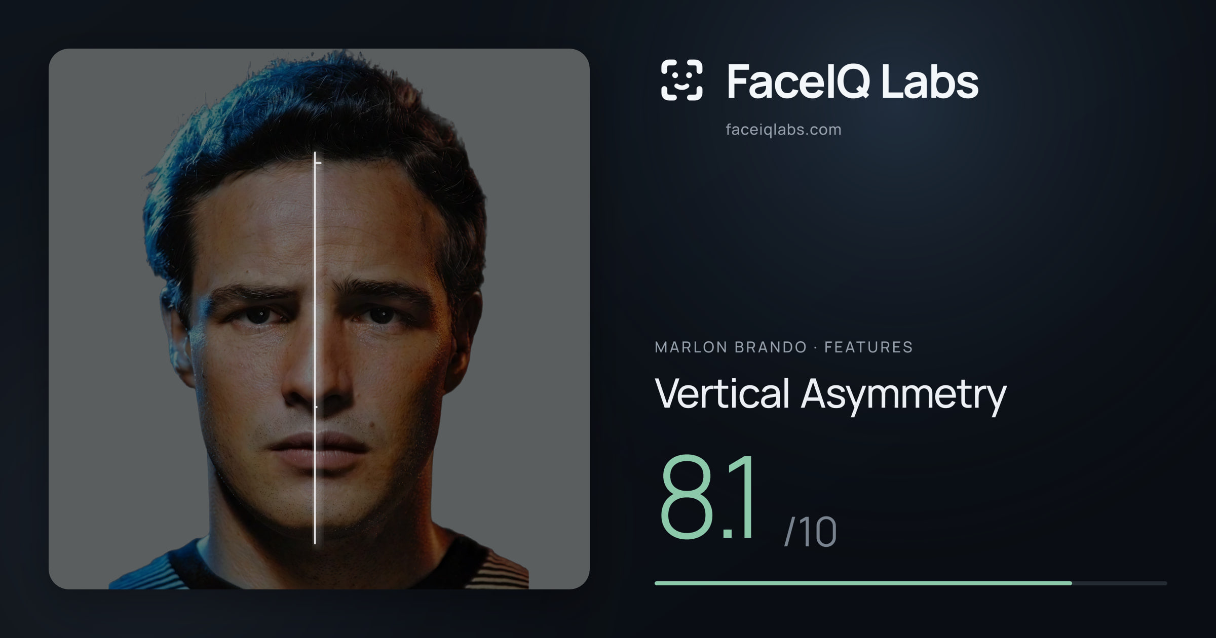 Marlon Brando Vertical Asymmetry: 8.1/10, drawn on the photo