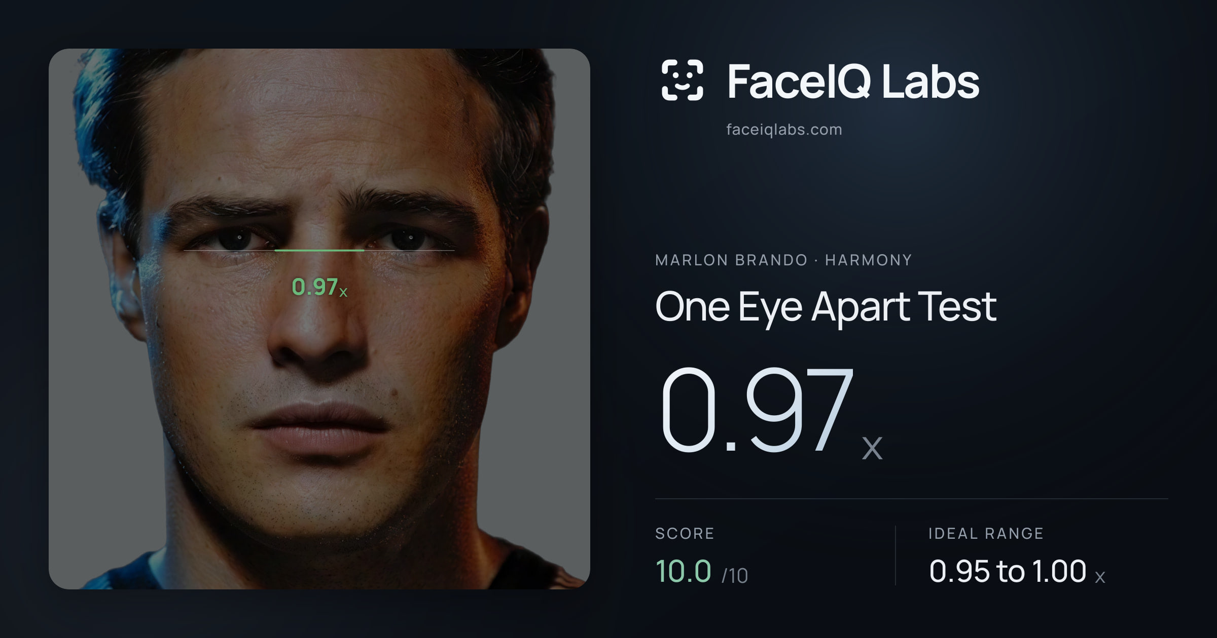 Marlon Brando One Eye Apart Test: 0.97x, drawn on the photo