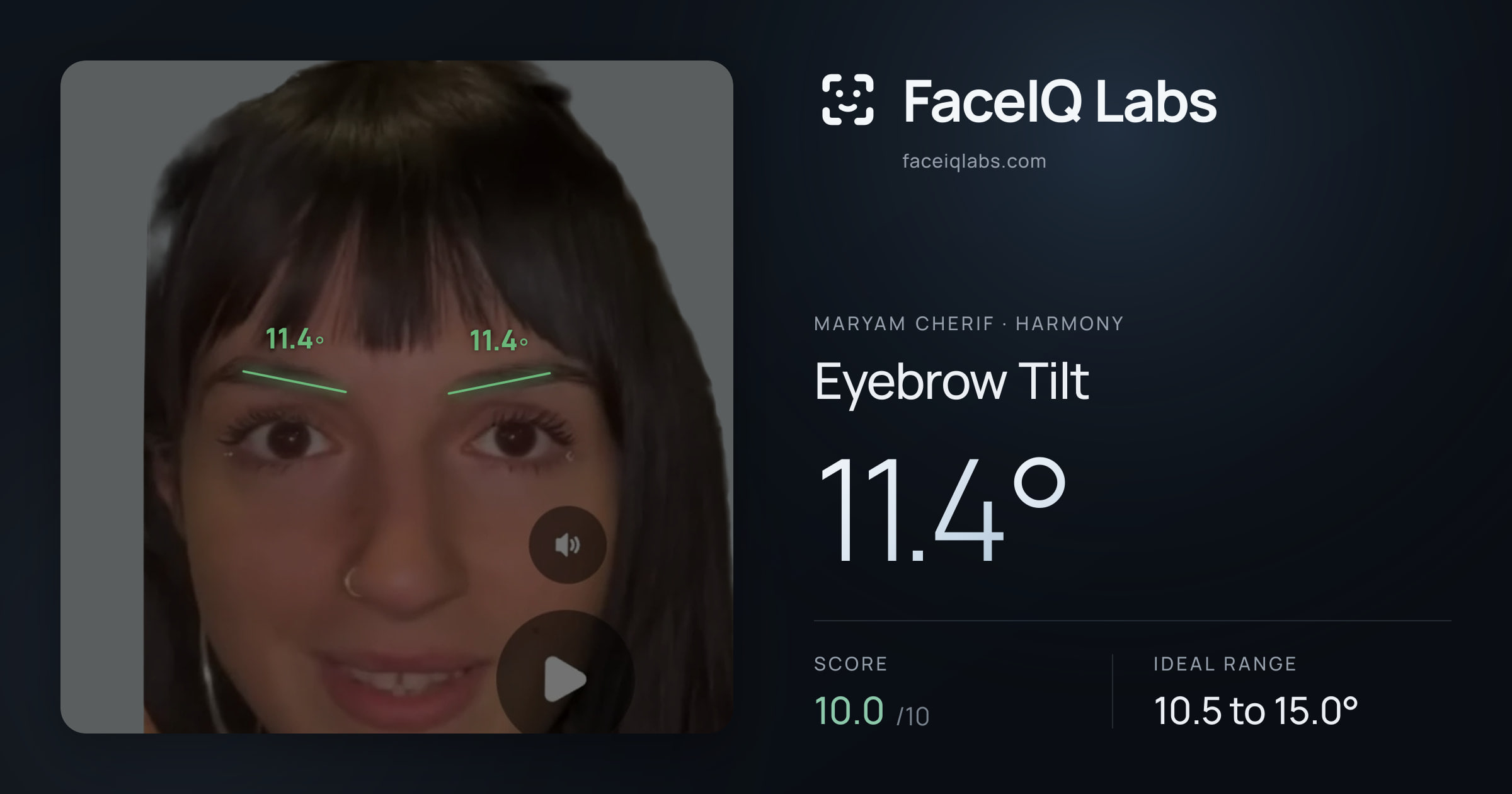 Maryam Cherif Eyebrow Tilt: 11.4°, drawn on the photo