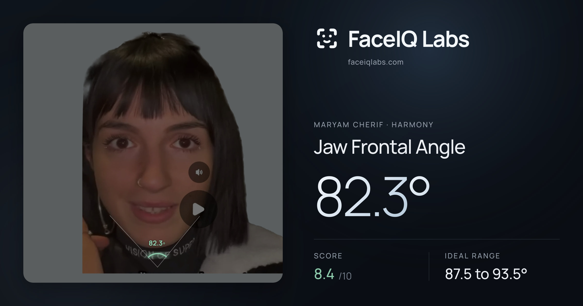 Maryam Cherif Jaw Frontal Angle: 82.3°, drawn on the photo